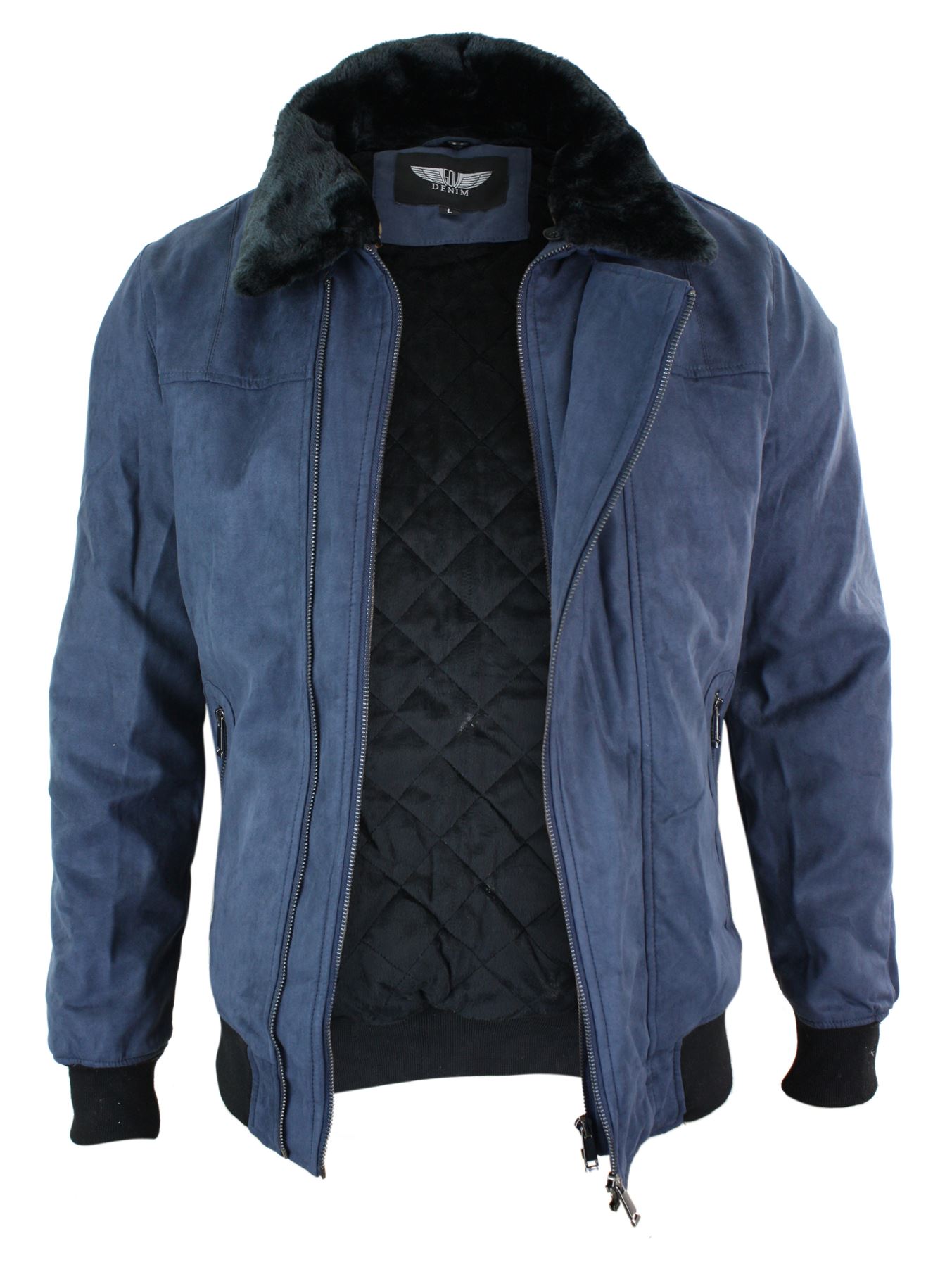 Mens Tailored Fit Smart Casual Fur Collar Pilot Bomber Jacket MA1 Suede