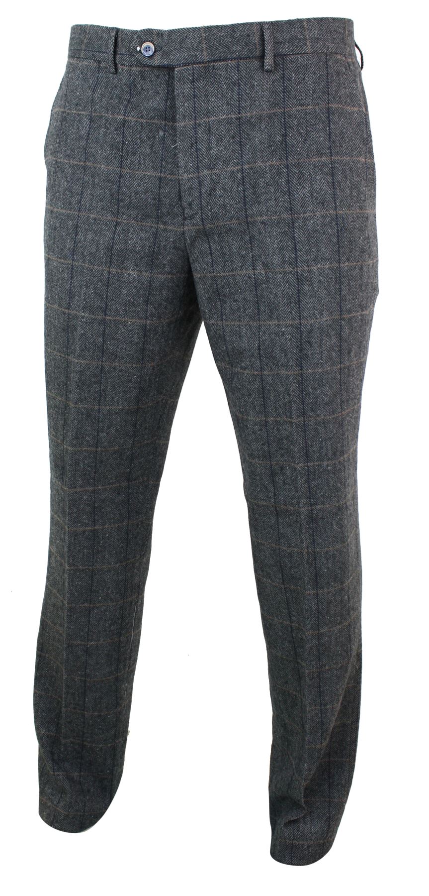 Hombre Mezcla de Lana Pantalones Cavani Tweed Espiguilla Cuadros Trabajo  Oficina | eBay