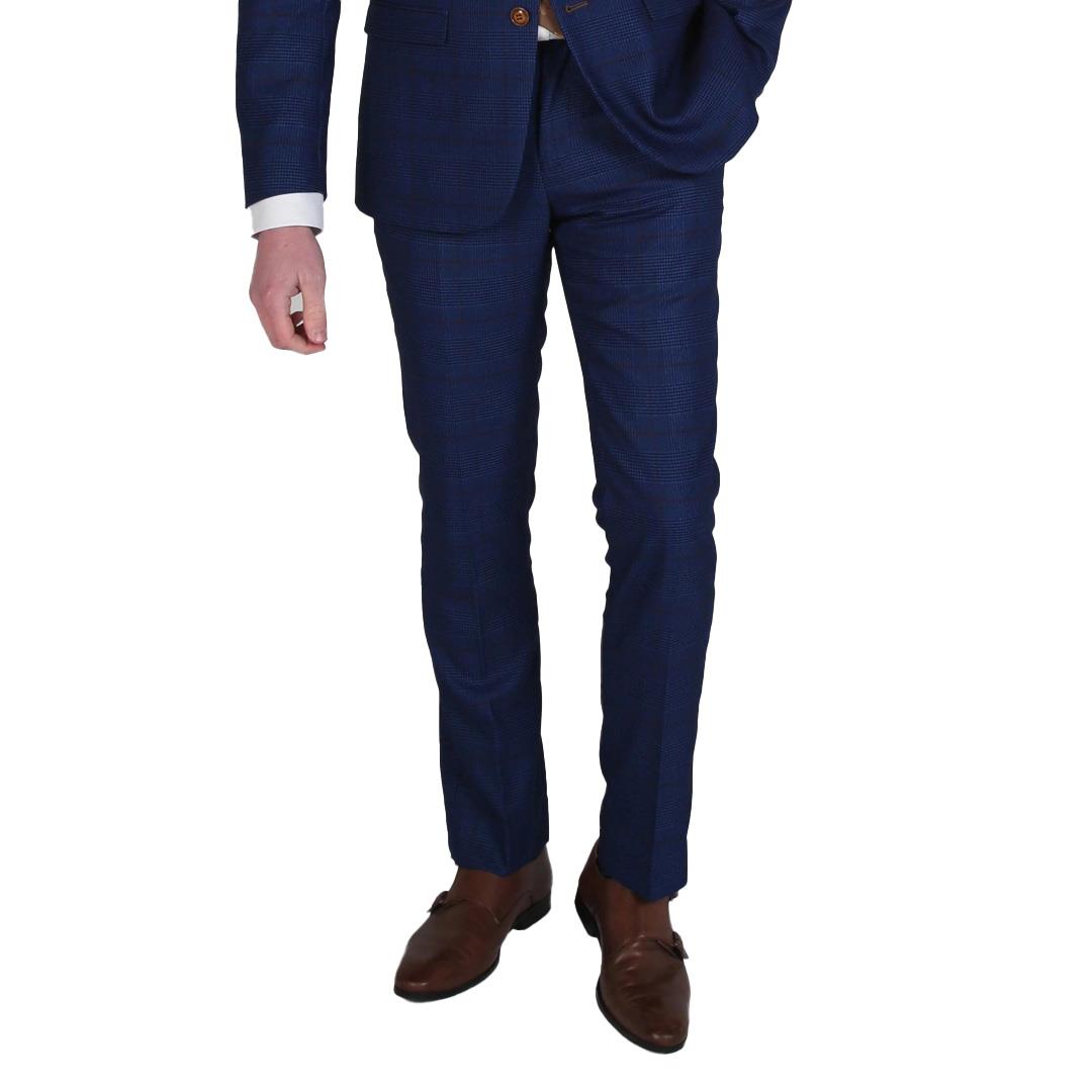 Men's Navy Blue Check Suit Set Blazer Vest Trousers Formal Dress - Picture 6 of 11