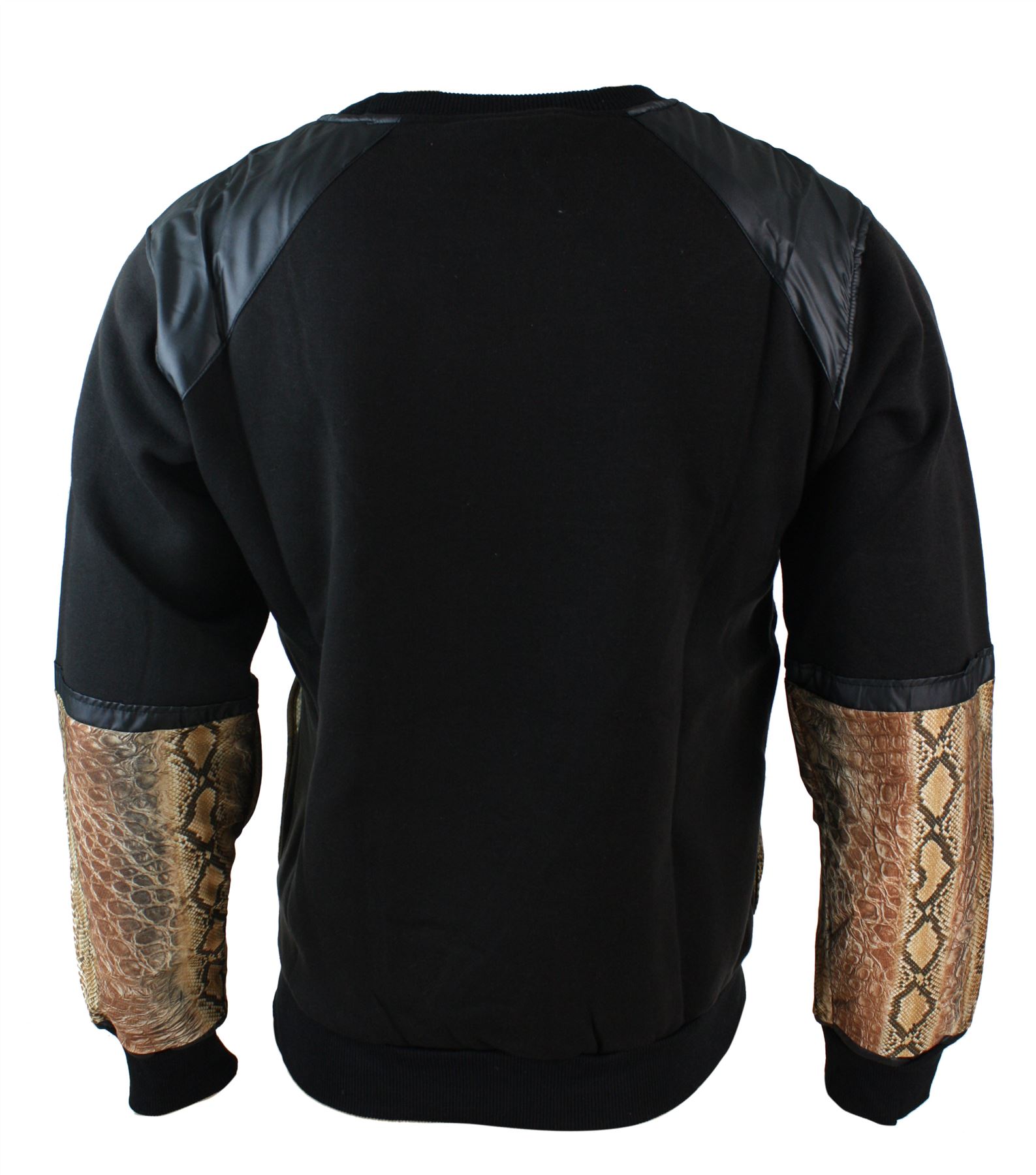 Mens Black Grey Sweater Jumper Top PU Leather Snake Skin Patch Street Urban | eBay