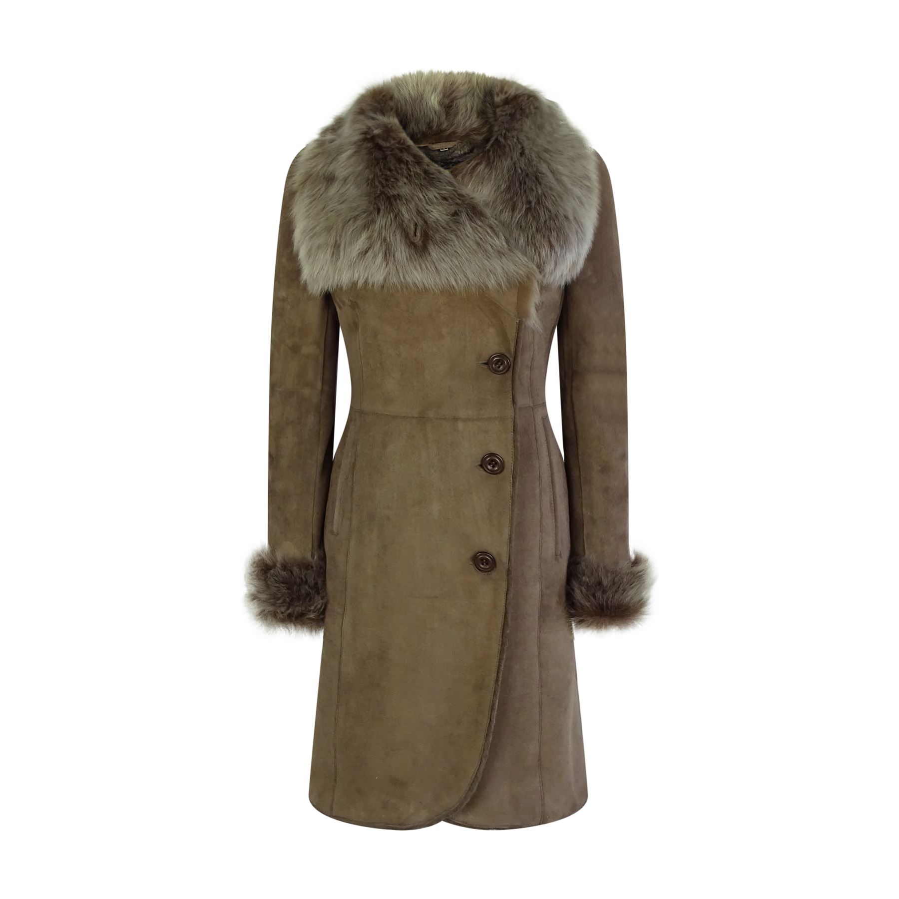 Pre-owned Infinity Ladies Real Sheepskin Jacket Suede Button Tailored Fit 3/4 Long Trench In Brown