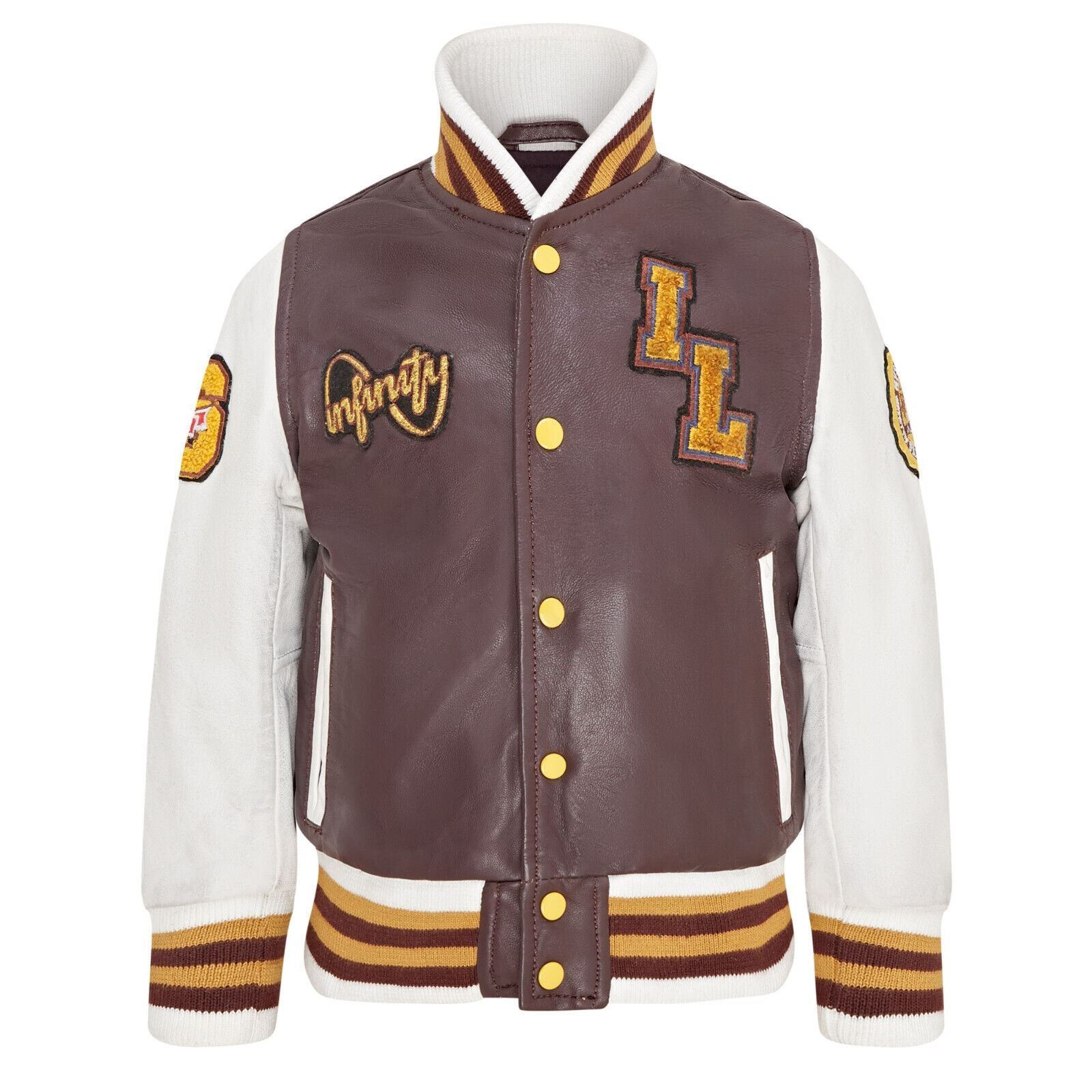 Kids Burgundy Leather Letterman Bomber Jacket - Picture 5 of 8
