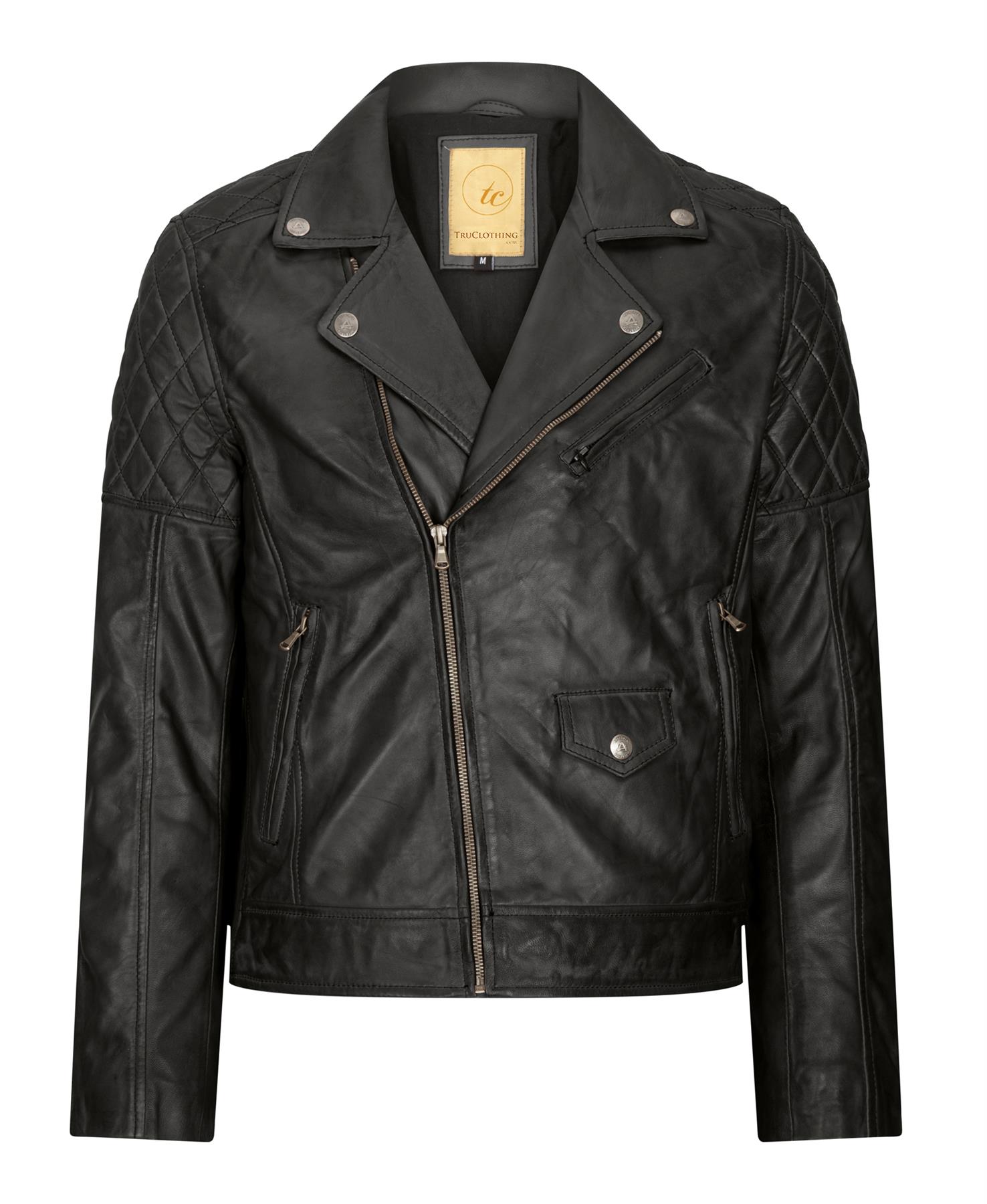 Mens Real Leather Biker Jacket Cross Zip 1980s Classic