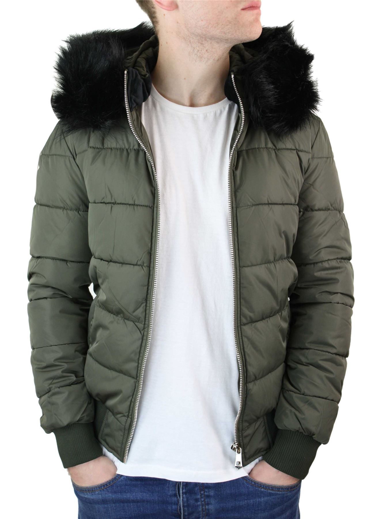 mens puffer bomber jacket with hood