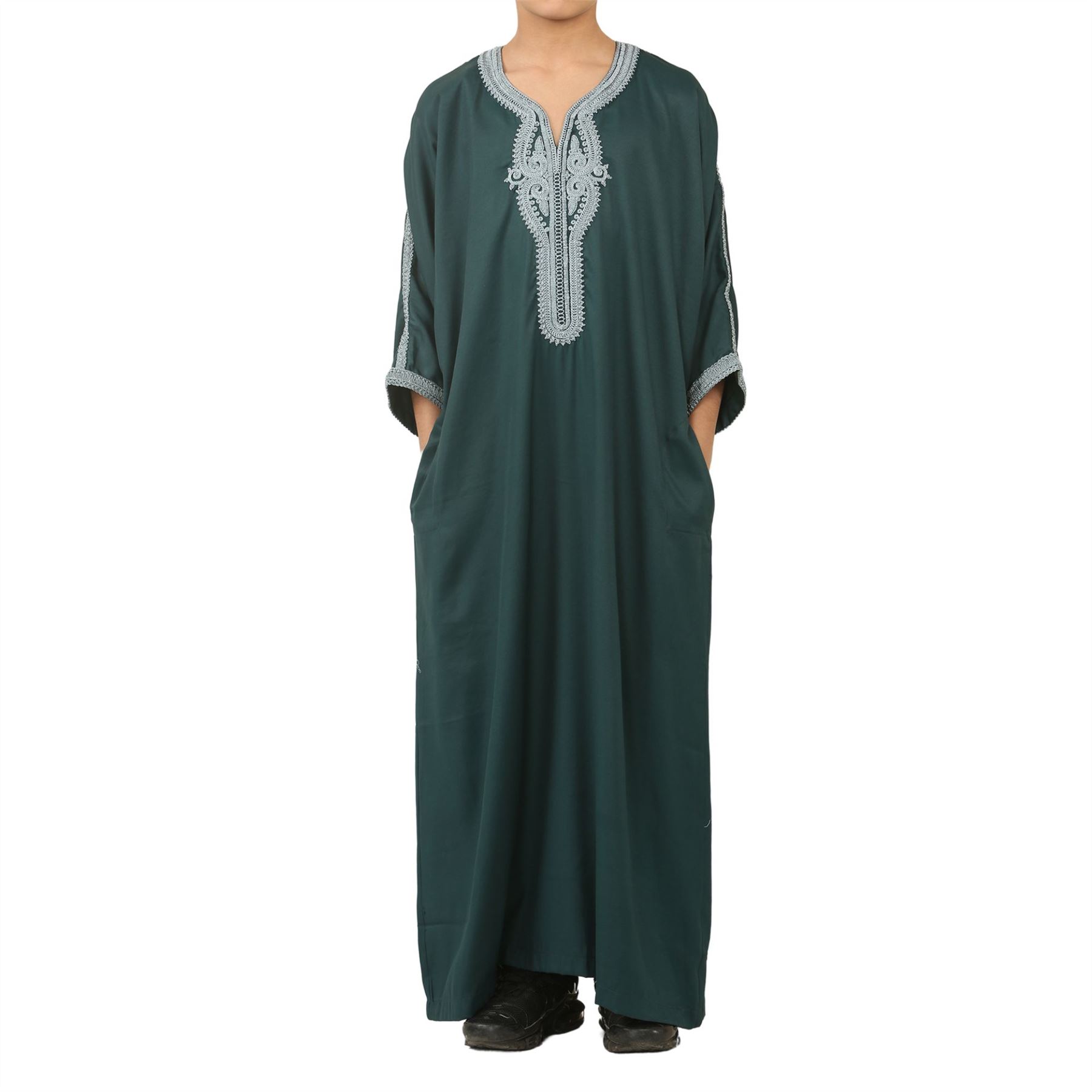 HM60 - Boys Moroccan Thobe Short Sleeve Embroidery Gandoura - Picture 9 of 15