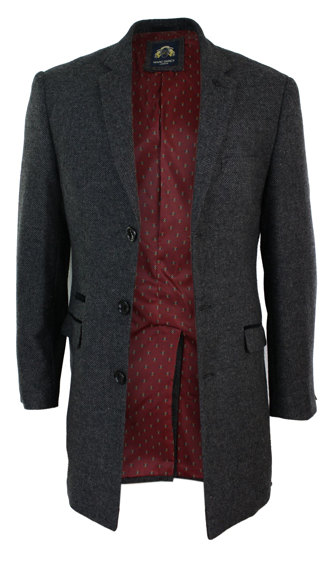 Mens Winter Over Coat Grey Navy 3/4 Long Jacket Crombie Herringbone