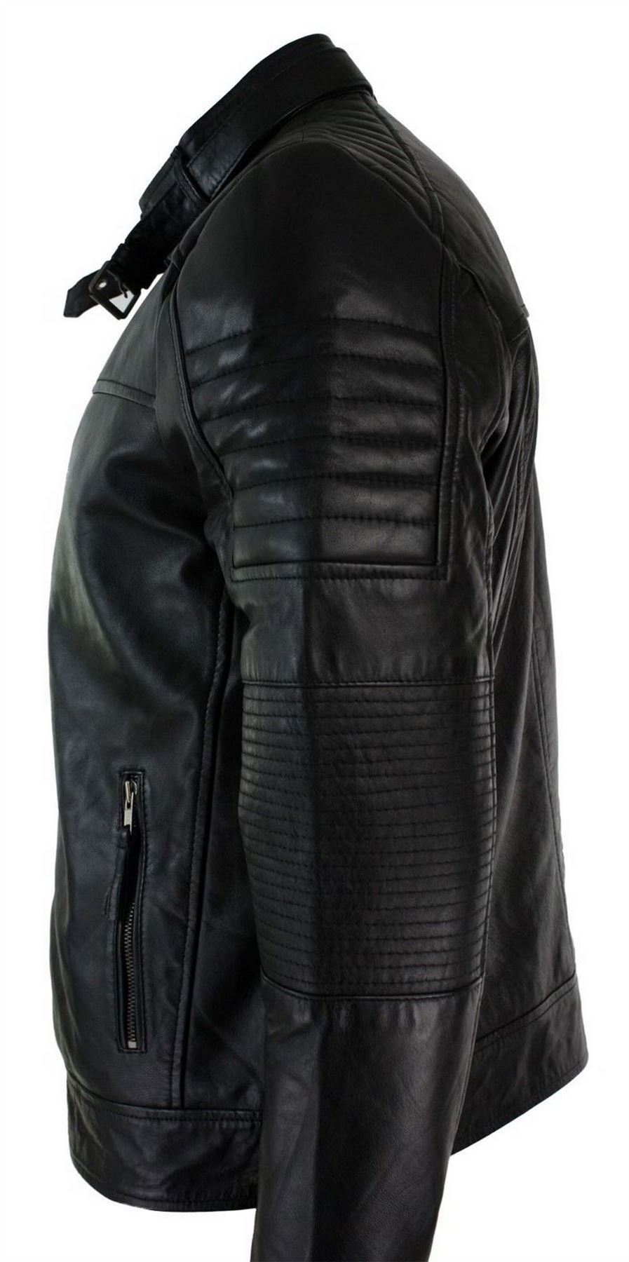 Herrenjacke 100% Echtleder Schwarz Biker Retro Design Vintage Tailored Fit - Bild 10 von 11