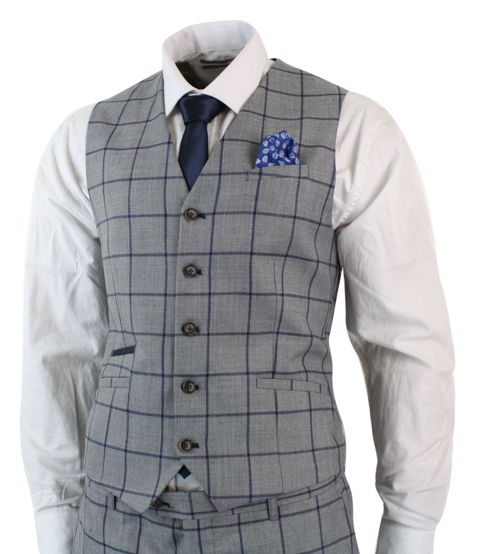 Costume 3 pièces ajusté carreaux gris bleu marine chic ...