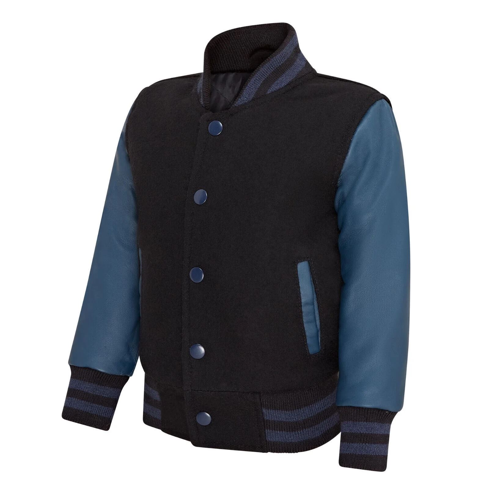 Kids Black Navy Varsity Bomber Jacket - Picture 6 of 8