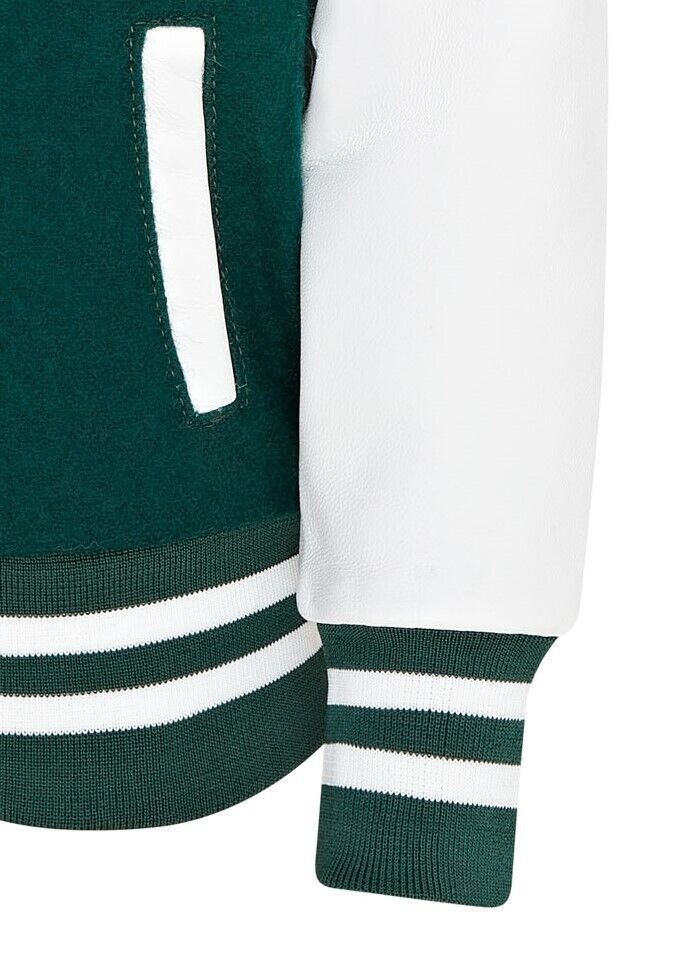 Kids Green White Varsity Bomber Jacket - Picture 7 of 8
