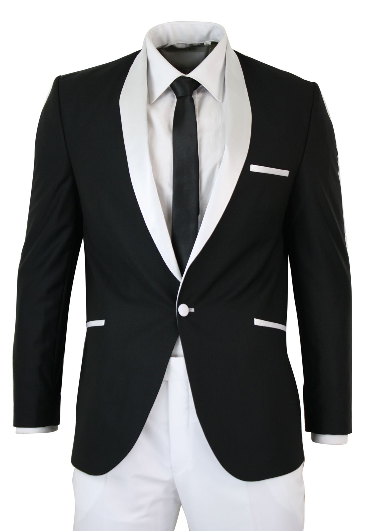 Mens White Black Shawl Collar Tuxedo Dinner Suit Tailored Fit Wedding Prom eBay