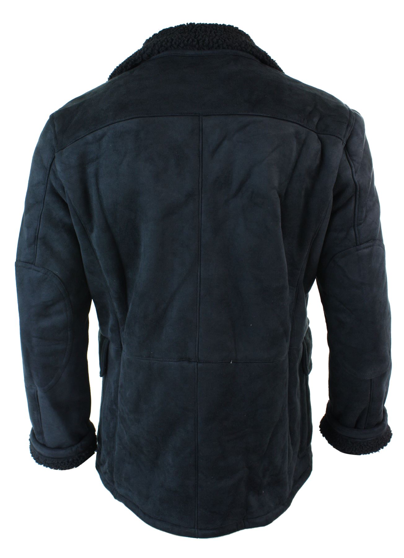 Mens Faux Sheepskin Sherling Lined Double Breasted Fur Coat 3/4 Warm