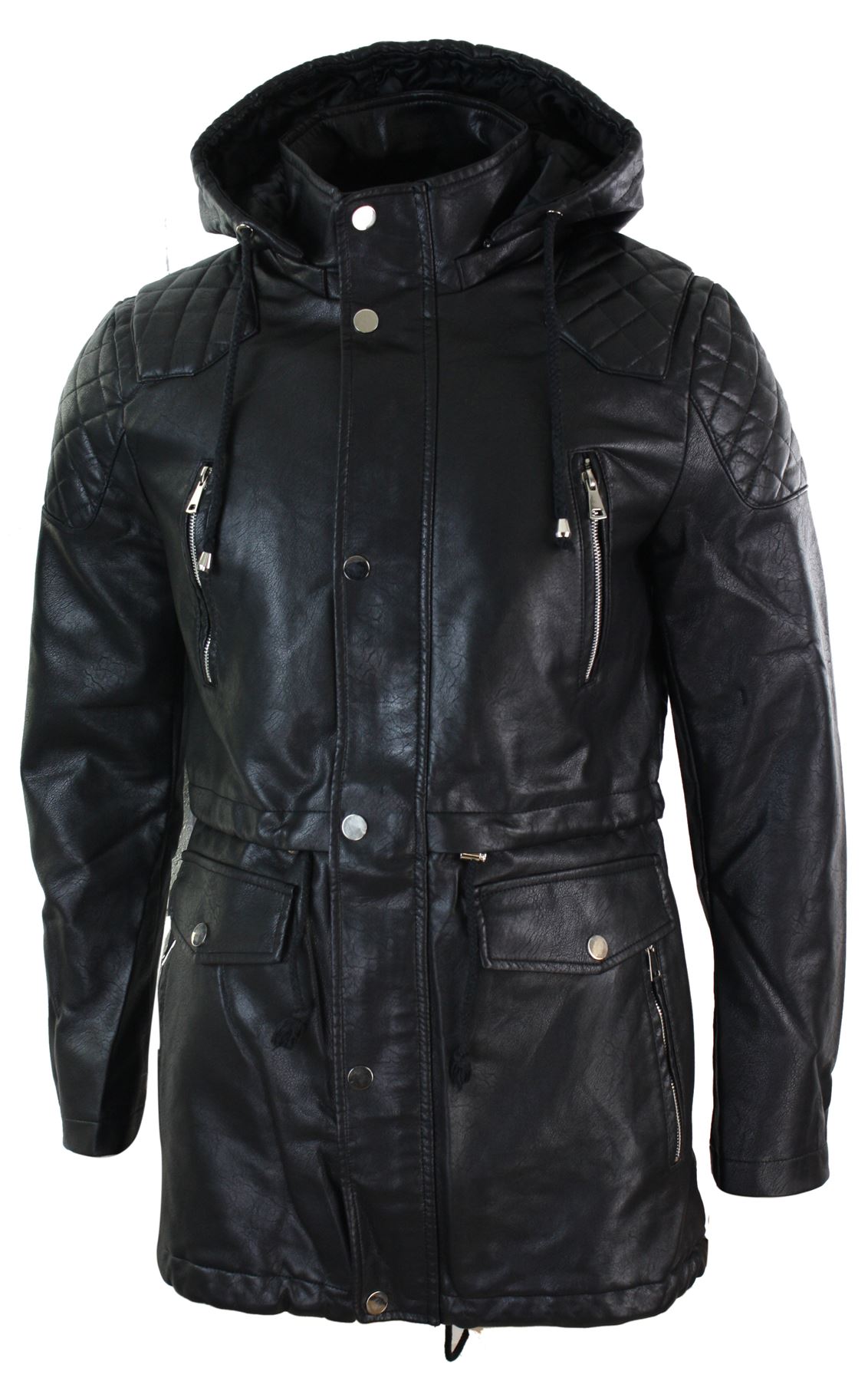 Mens Fishtail Parka Duffle Jacket Denim PU Leather Fur Hood Long 3/4 Fleece Warm | eBay