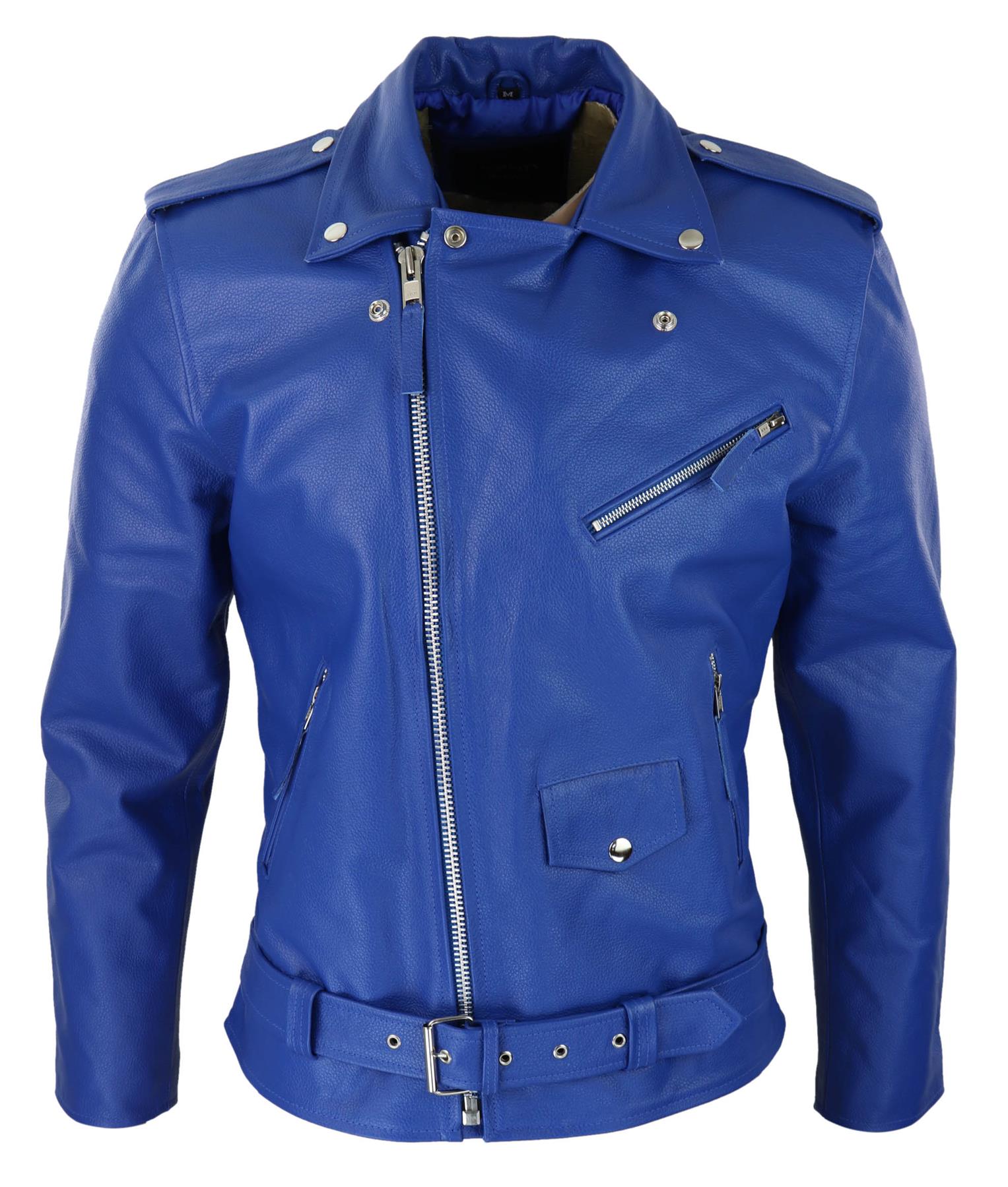 Mens Cow Hide Original Cross Zip Brando Biker Motorcycle Real Leather