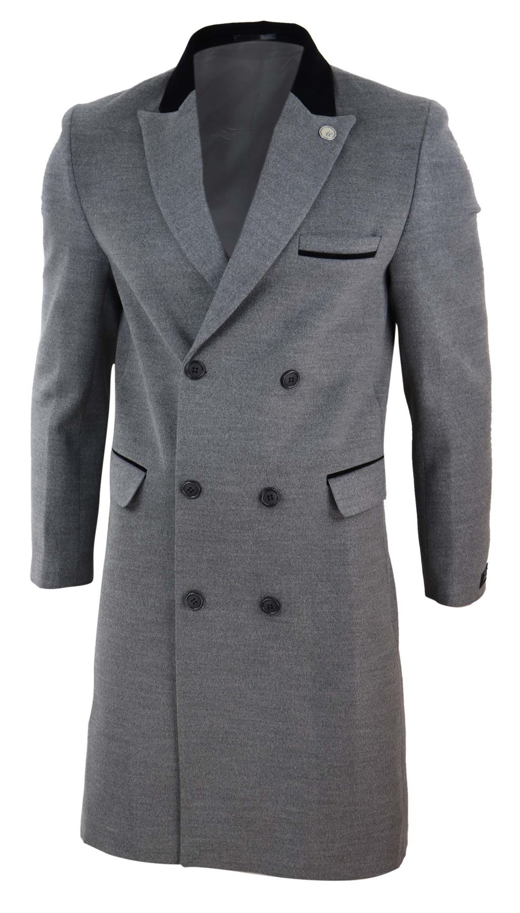 Mens 3/4 Long Double Breasted Crombie Overcoat Jacket Wool Coat Peaky ...