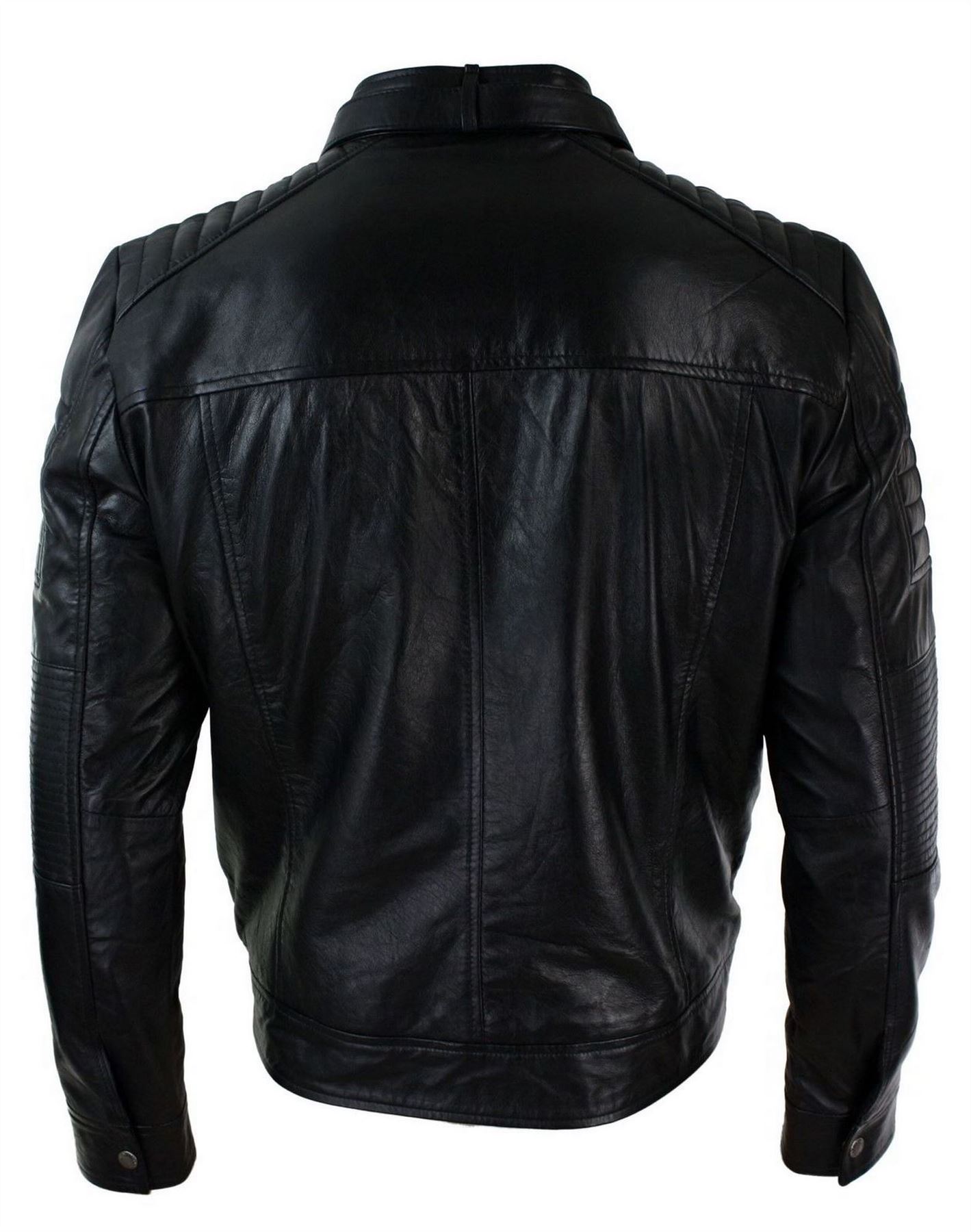 Herrenjacke 100% Echtleder Schwarz Biker Retro Design Vintage Tailored Fit - Bild 11 von 11