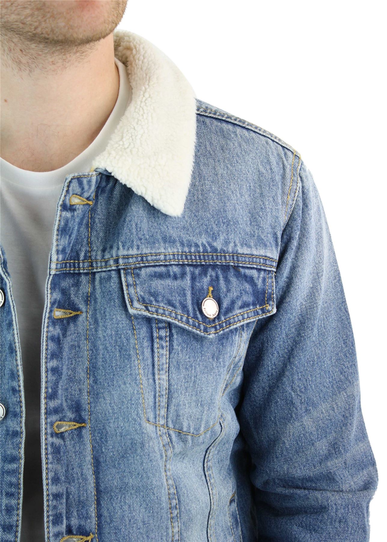Chaqueta para hombre Jeans Denim Forro Polar Cuello De Piel Retro De  colección Informal caliente | eBay