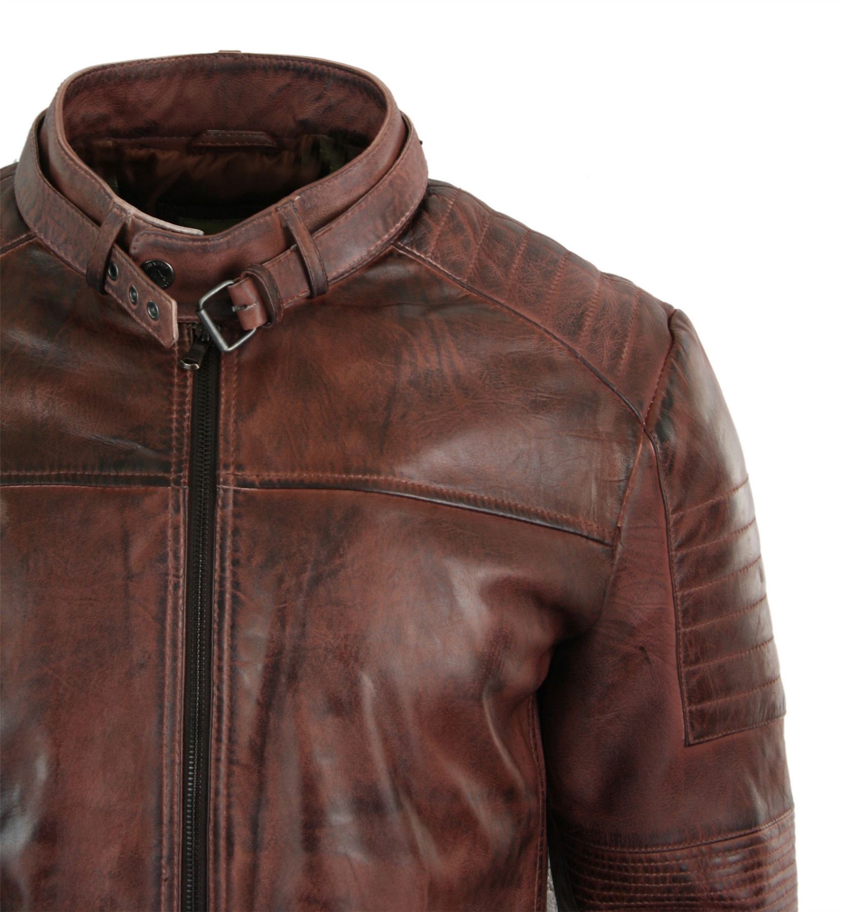 Herrenjacke 100% Echtleder Schwarz Biker Retro Design Vintage Tailored Fit - Bild 4 von 11