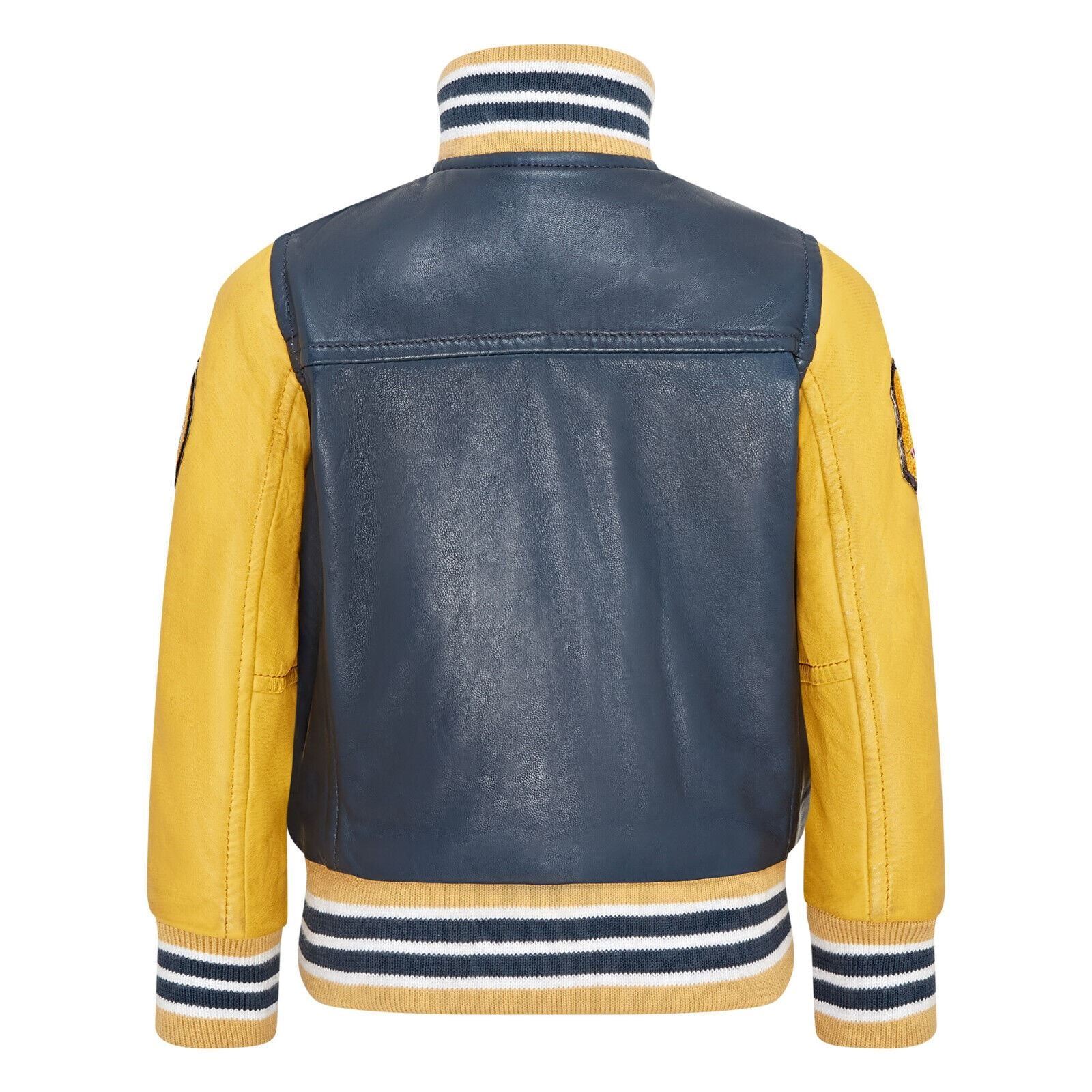 Kids Navy Blue Leather Letterman Bomber Jacket - Picture 8 of 8