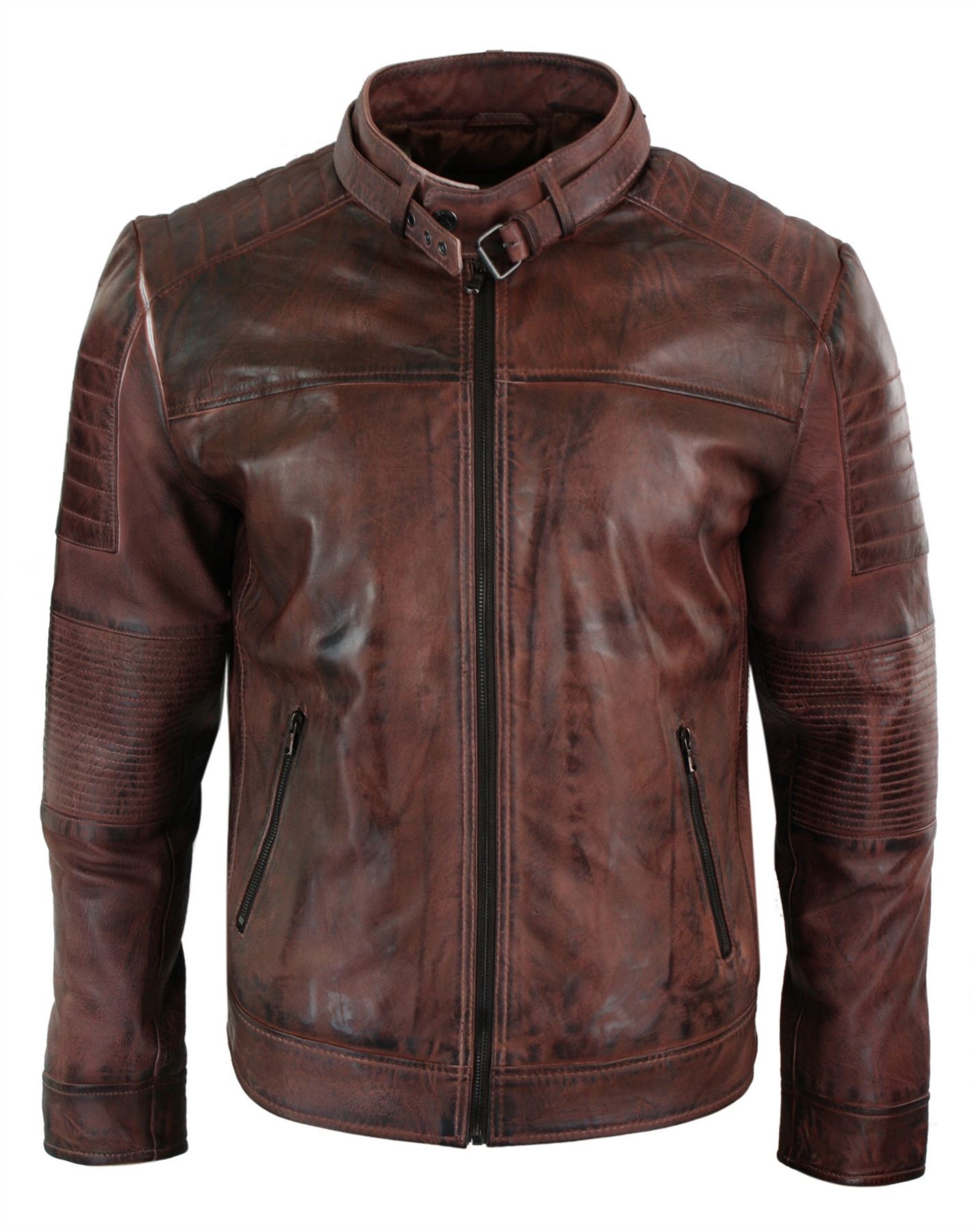 Herrenjacke 100% Echtleder Schwarz Biker Retro Design Vintage Tailored Fit - Bild 2 von 11