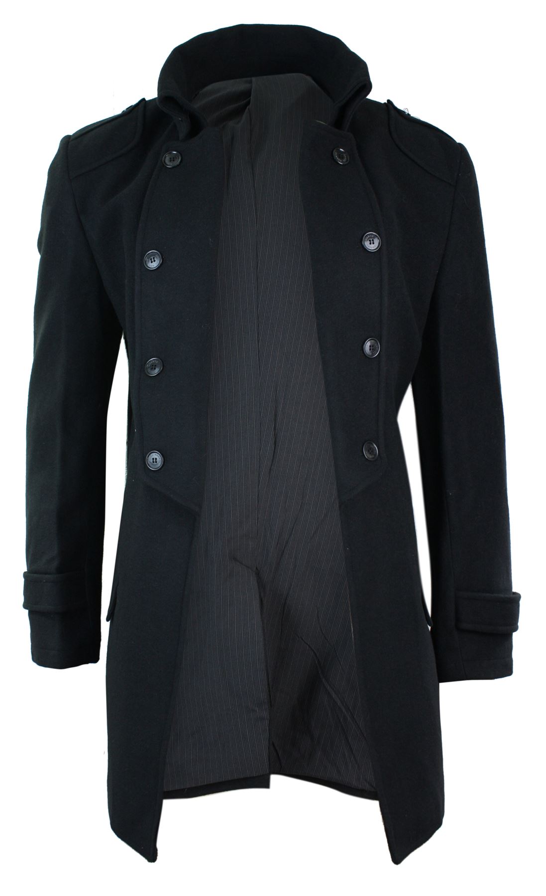 Mens Slim Fit Military 3/4 Trench Double Breasted Wool Overcoat 70's