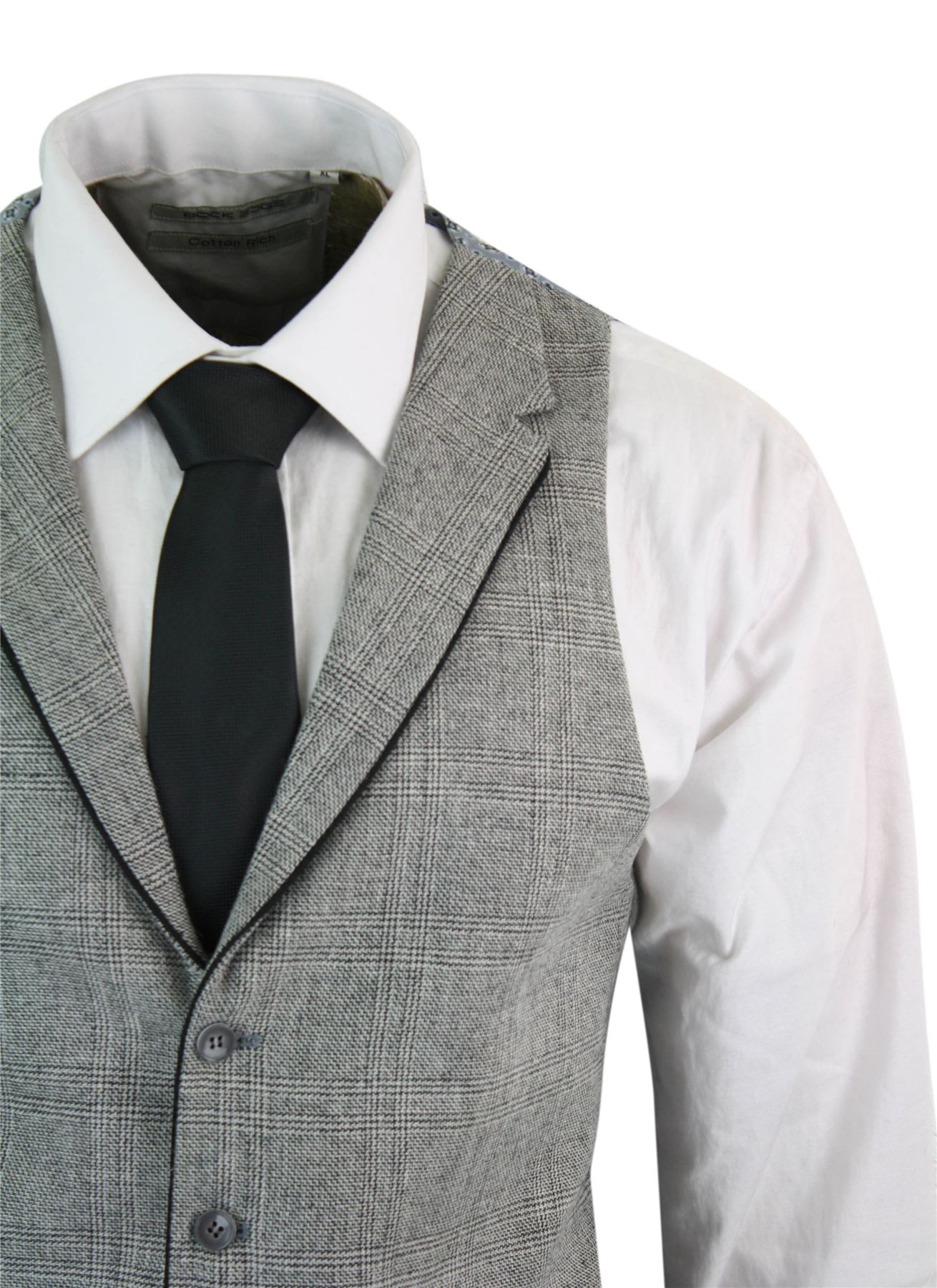 Gilet Da Uomo Pantalone controllo Suit Herringbone Tweed VINTAGE SLIM FIT GRIGIO NERO