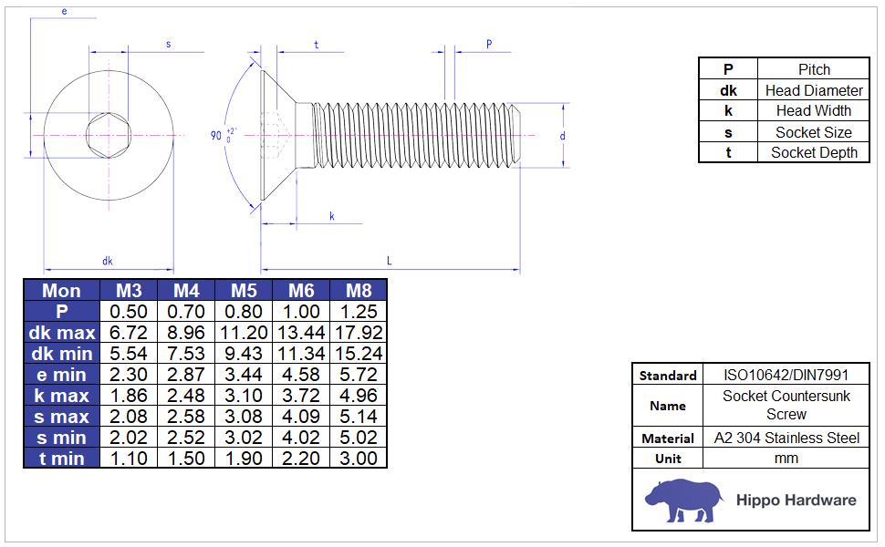 M8 (8mm) SOCKET COUNTERSUNK SCREWS ALLEN KEY HEXAGON BOLTS A2 STAINLESS