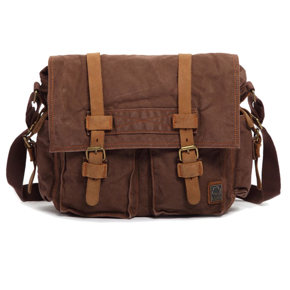 Men's Vintage Canvas Leather Satchel School Military Shoulder Bag