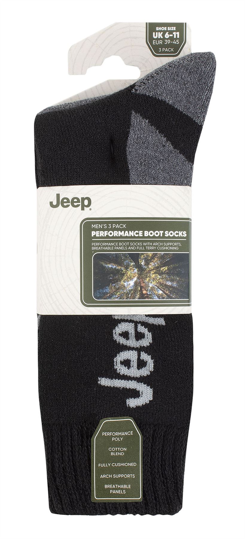 Jeep - Paquete de 3 calcetines para botas de senderismo al aire libre para hombre | Calcetines para caminar de poliéster - Imagen 3 de 5