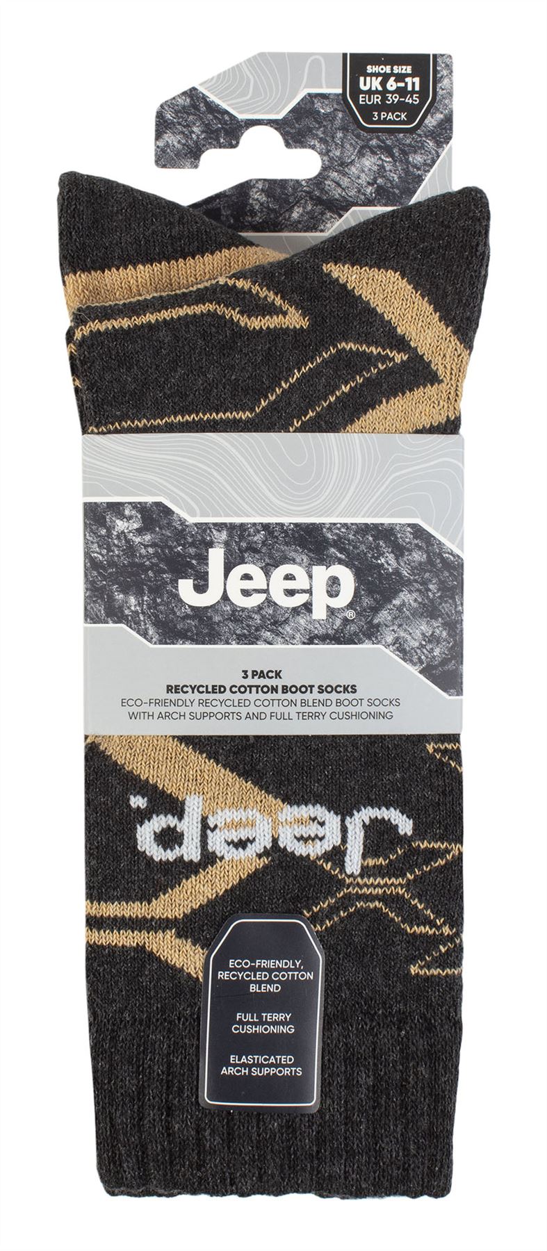 Jeep - Paquete de 3 calcetines botas para caminar acolchados completos para hombre | algodón reciclado - Imagen 7 de 7