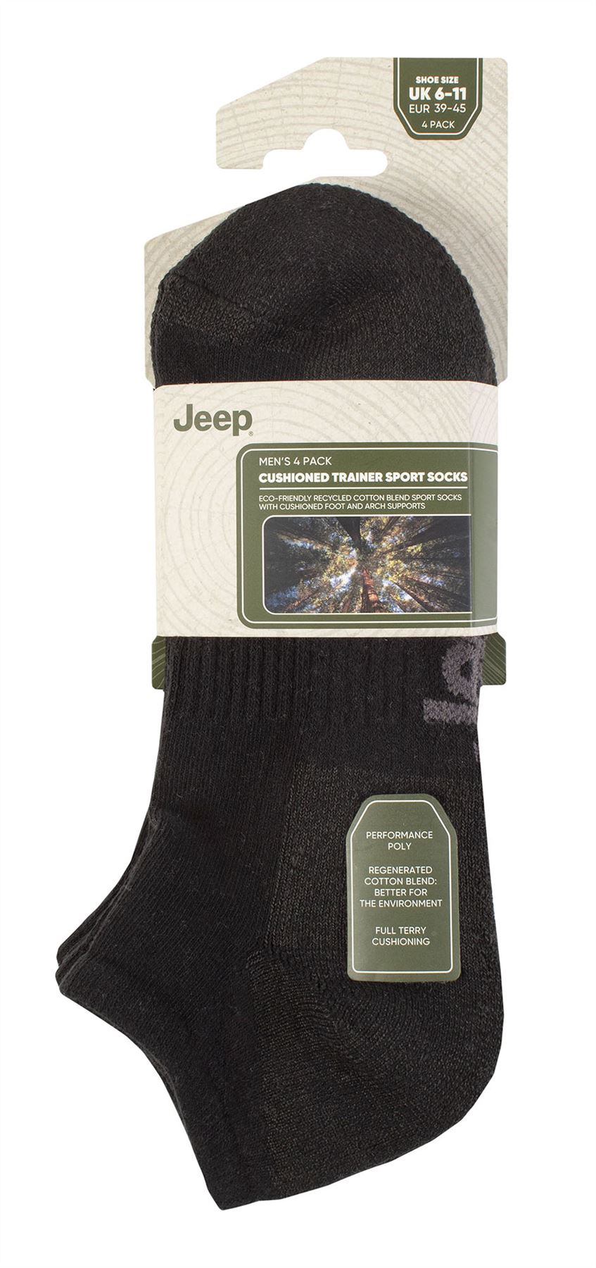 Jeep - 4 pares de calcetines de entrenador transpirables acolchados para hombre | calcetines deportivos para hombre - Imagen 3 de 7