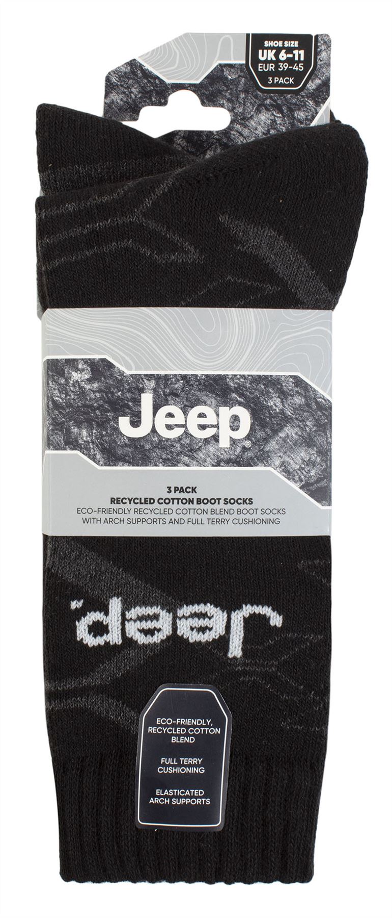 Jeep - Paquete de 3 calcetines botas para caminar acolchados completos para hombre | algodón reciclado - Imagen 3 de 7