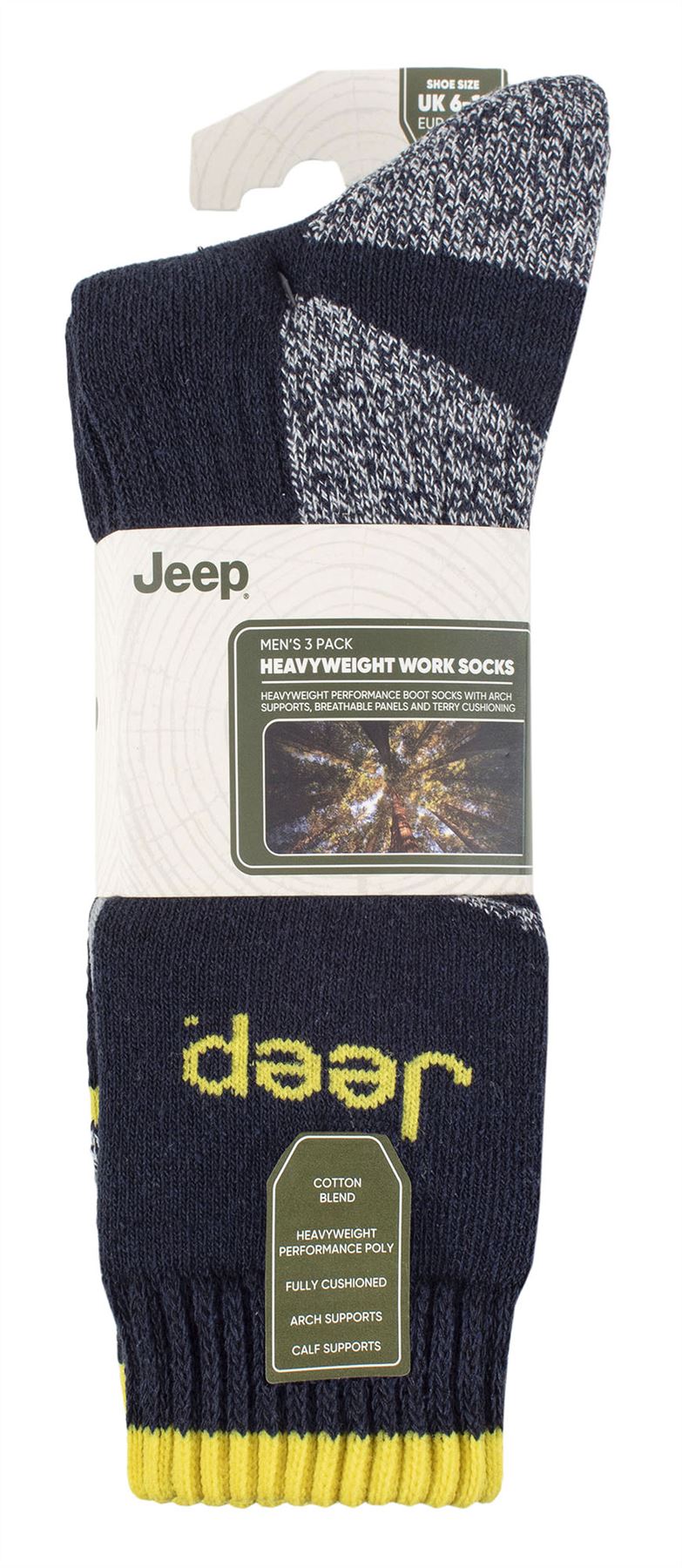 Jeep - Paquete de 3 calcetines de trabajo transpirables de alta resistencia para hombre | calcetines bota cojín completo - Imagen 5 de 5
