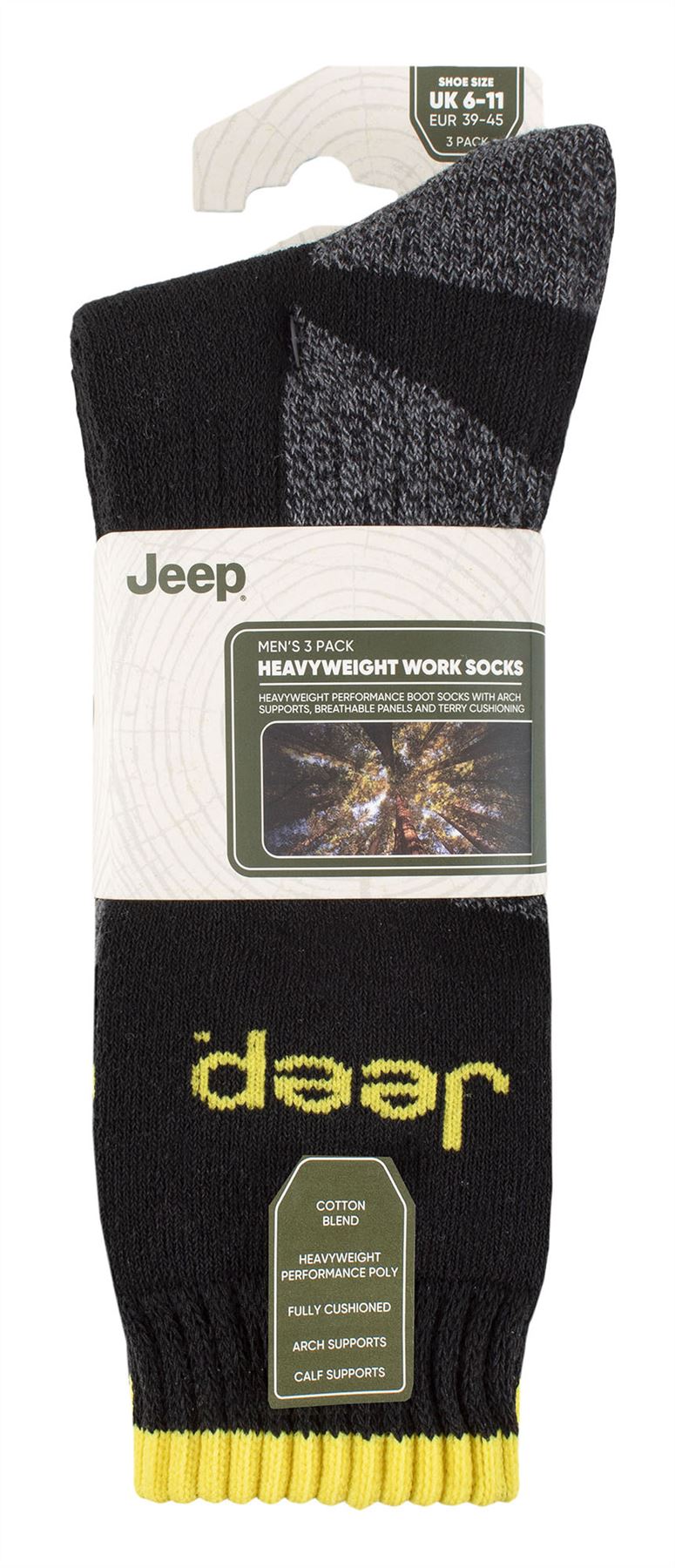 Jeep - Paquete de 3 calcetines de trabajo transpirables de alta resistencia para hombre | calcetines bota cojín completo - Imagen 3 de 5