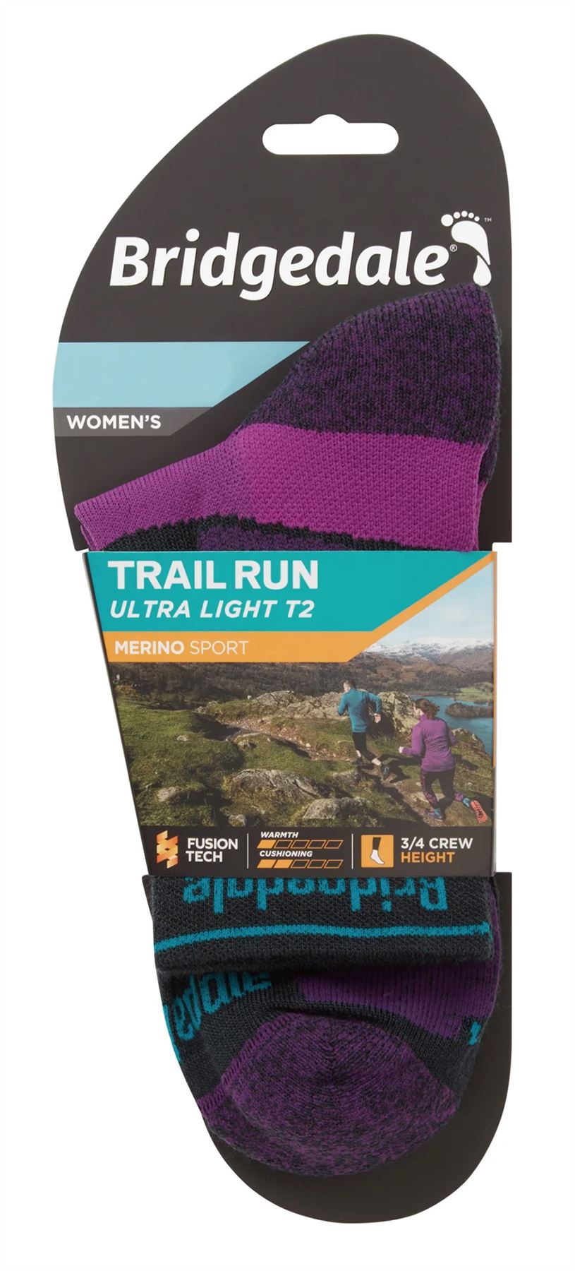 Bridgedale - Ladies Trail Sport Ultralight T2 Merino Wool 3/4 Crew Socks - Picture 3 of 7