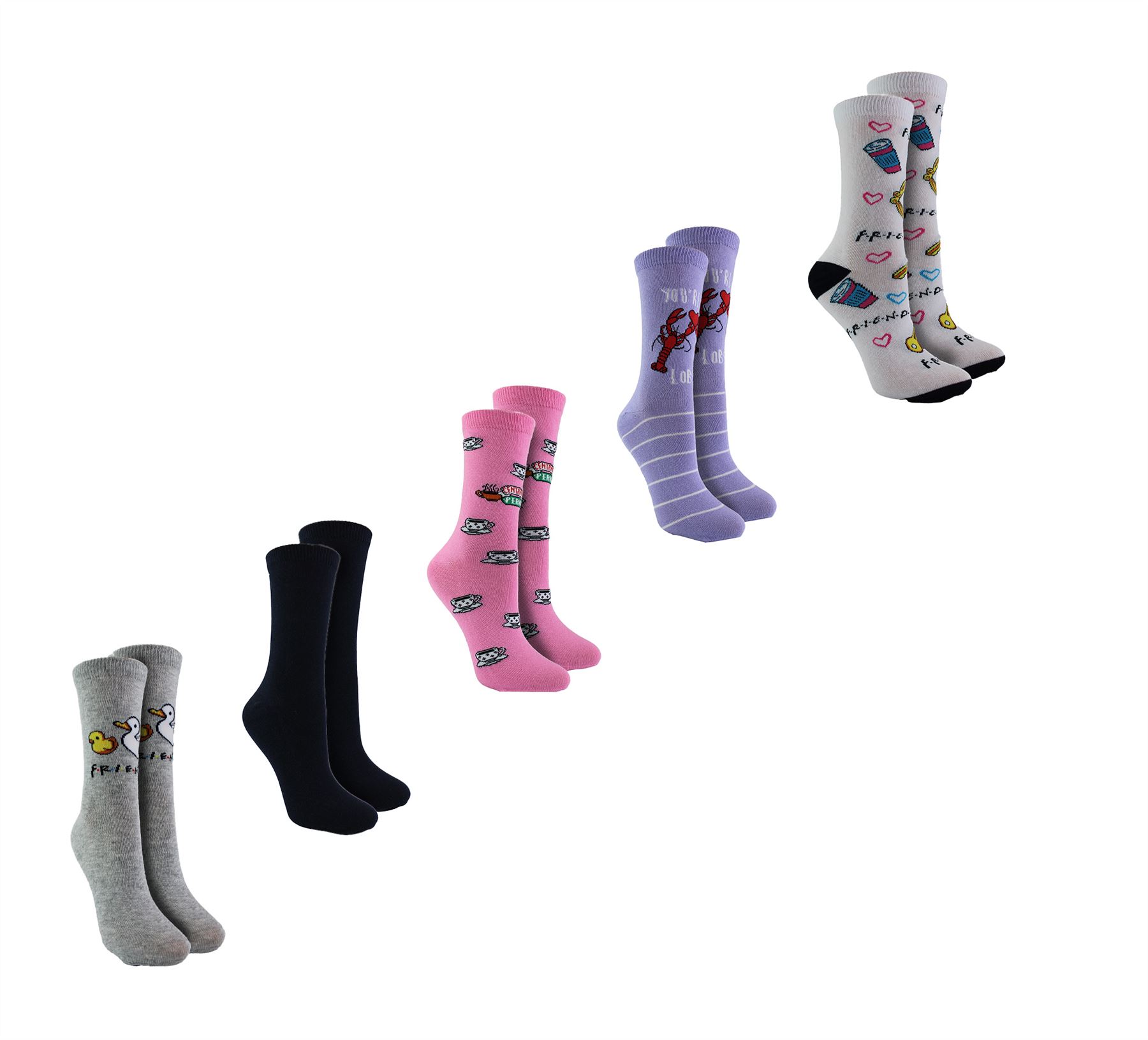 Womens Friends Socks | 5 Pair Multipack Noevlty Friends Socks | Great Gift