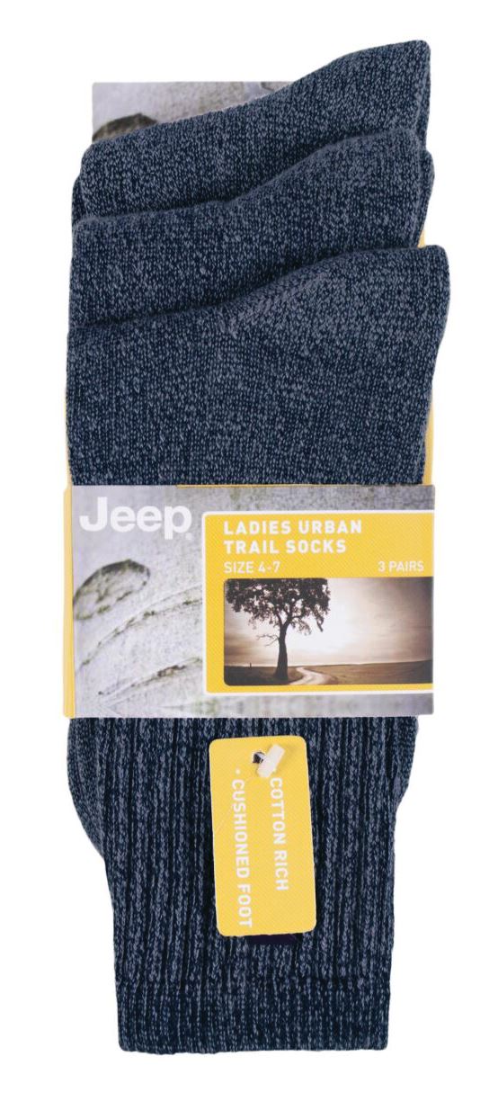 Jeep - 3 Pairs Womens Cotton Anti Blister Crew Boot Sock | Vintage Sport Socks - Picture 3 of 5