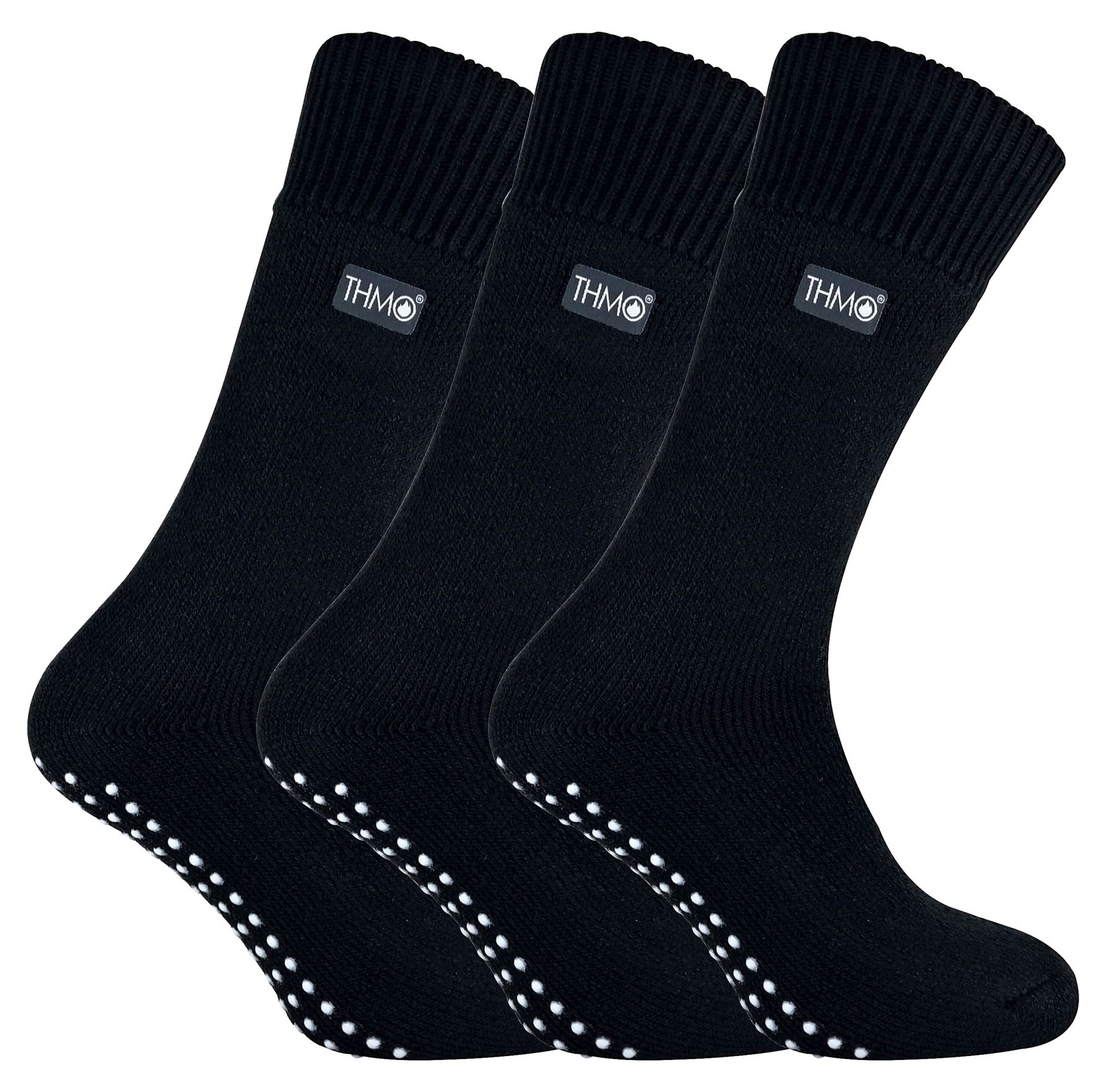 THMO - 3 Pairs Mens Fleece Slipper Socks | Breathable Crew Socks with Grippers