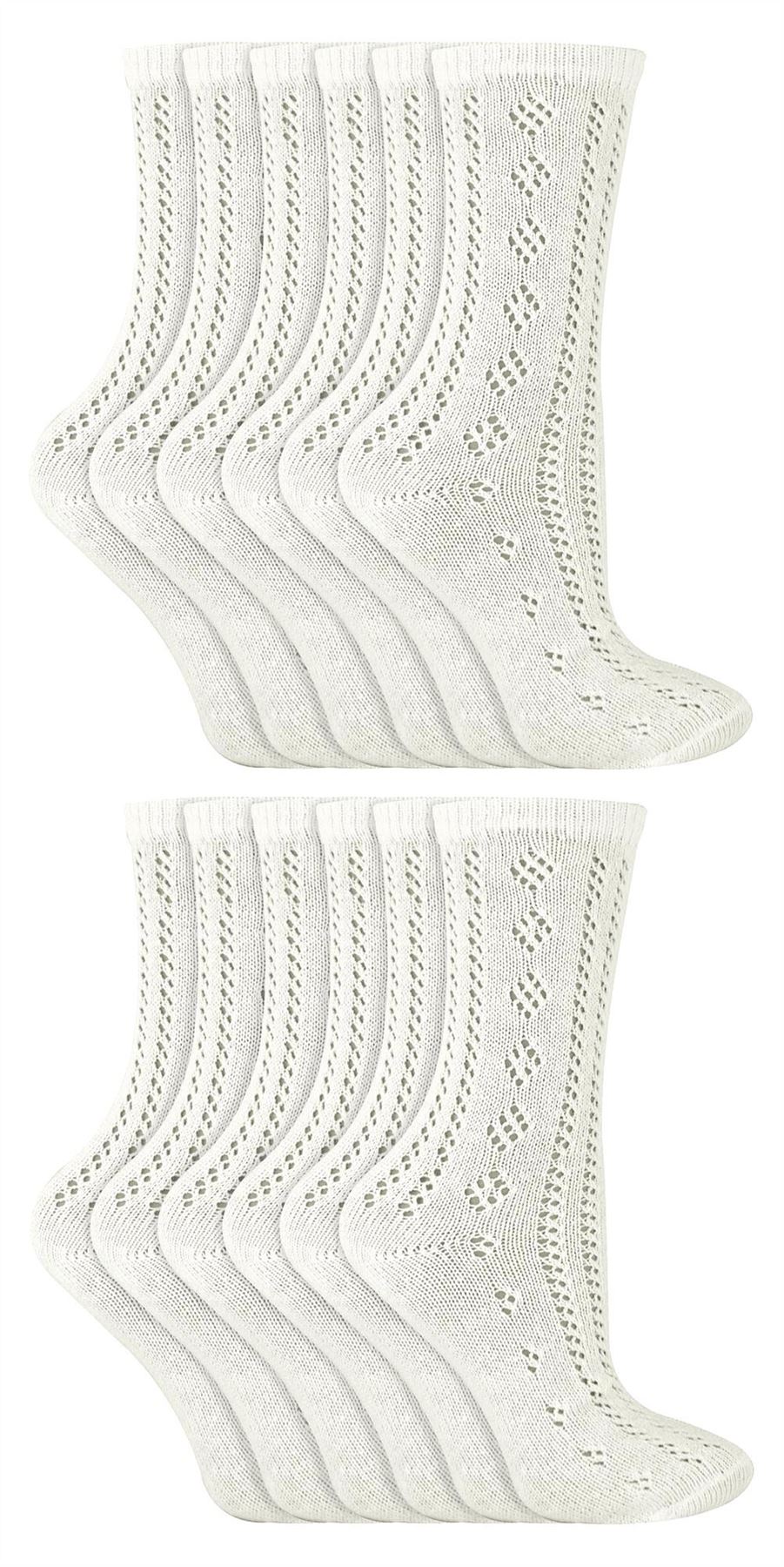 12 Pair Multipack Girls Pelerine Ankle Socks | Cotton Design White School Socks - Picture 2 of 3
