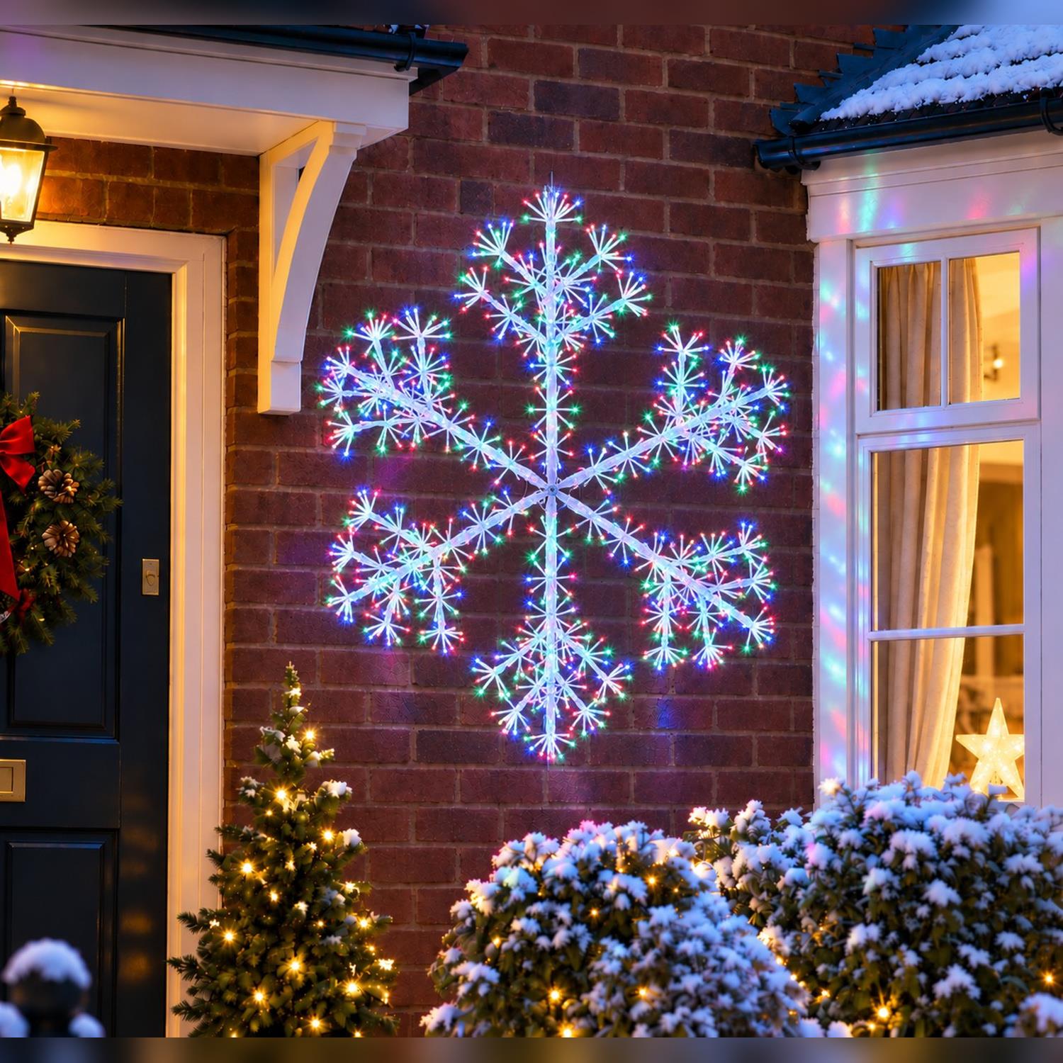 120cm Multi Colour Starburst Snowflake Christmas Silhouette Light, Twinkle