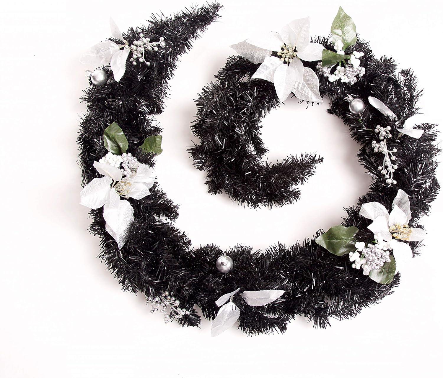 Best Artificial Black Silver Pre Decorated Thick Christmas Xmas Garland (6ft)