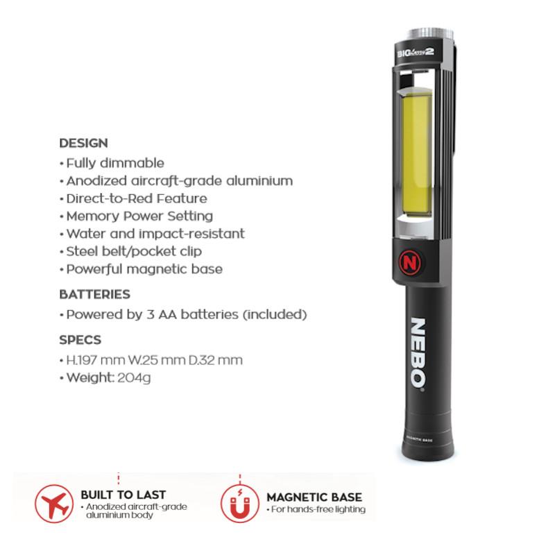 Nebo Big Larry 2 Work Torch Flash Light LED COB 500 Lumens 2 Year