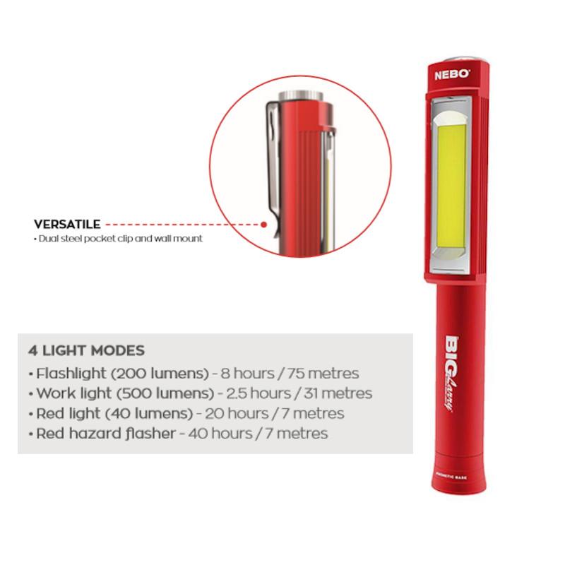Nebo Big Larry 2 Work Torch Flash Light LED COB 500 Lumens 2 Year