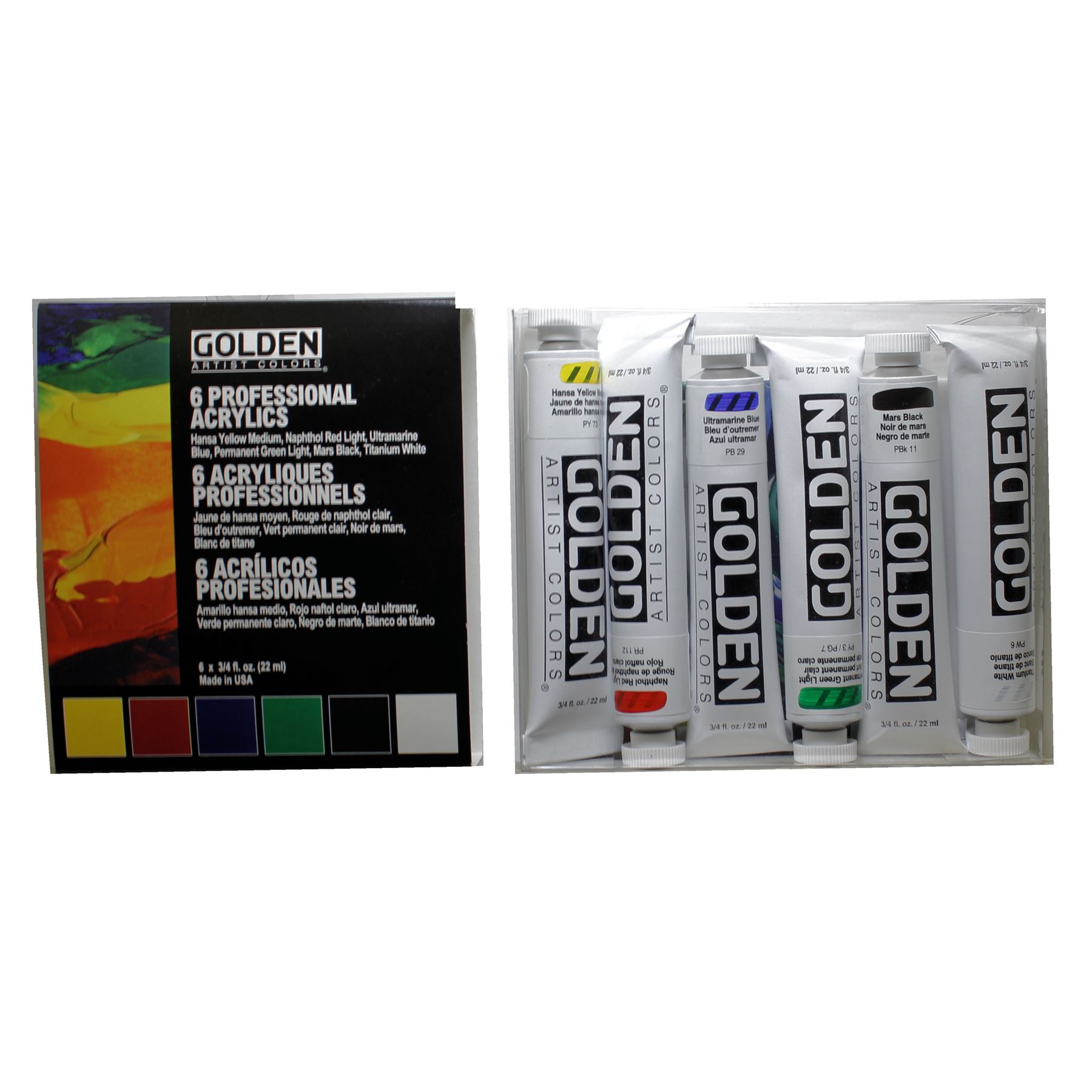 Golden heavy body professional artist acrylic paint set 6 x 22ml tubes