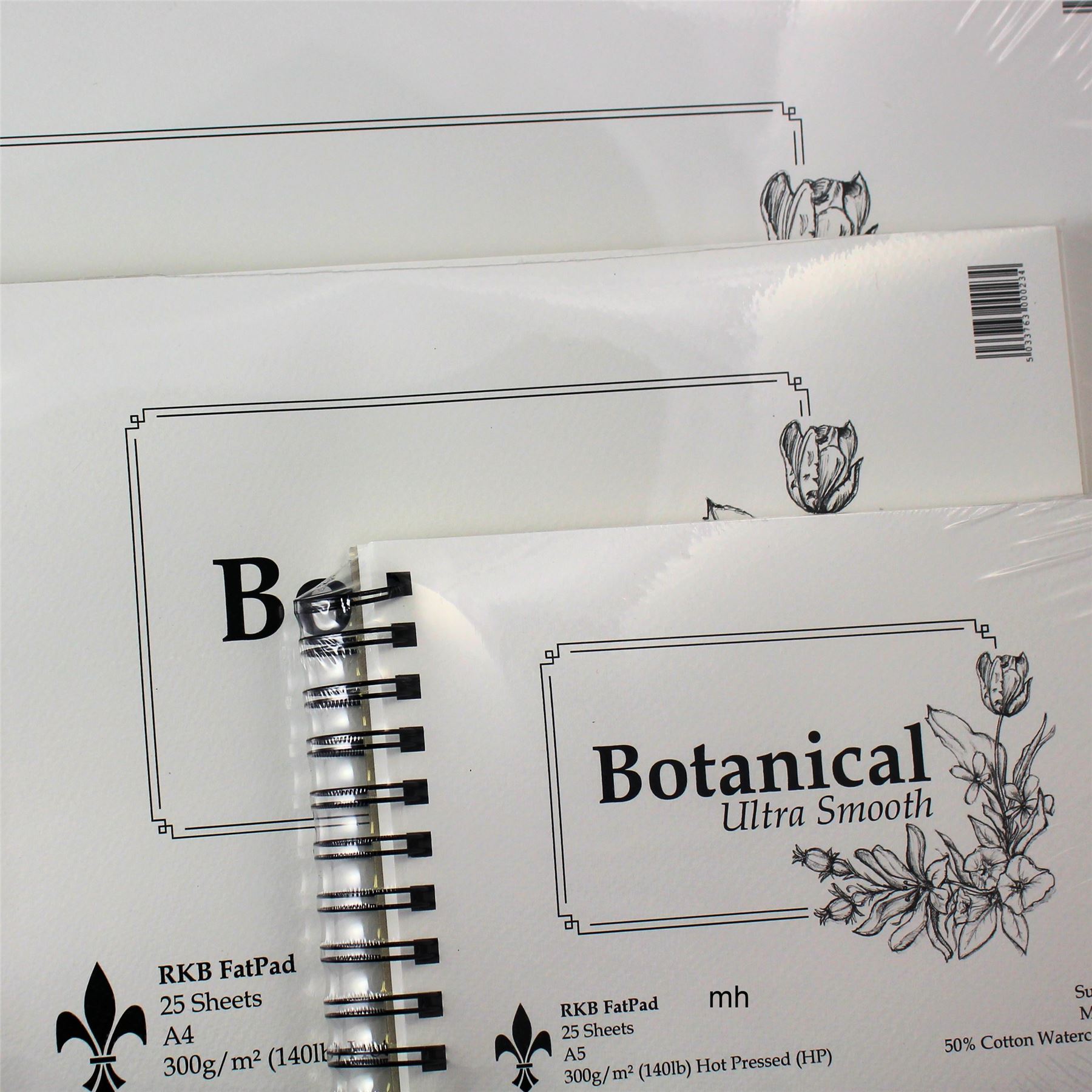 Botanical Hot Press Watercolour paper pad 300gsm 50/% cotton Ultra Smooth A3 A4