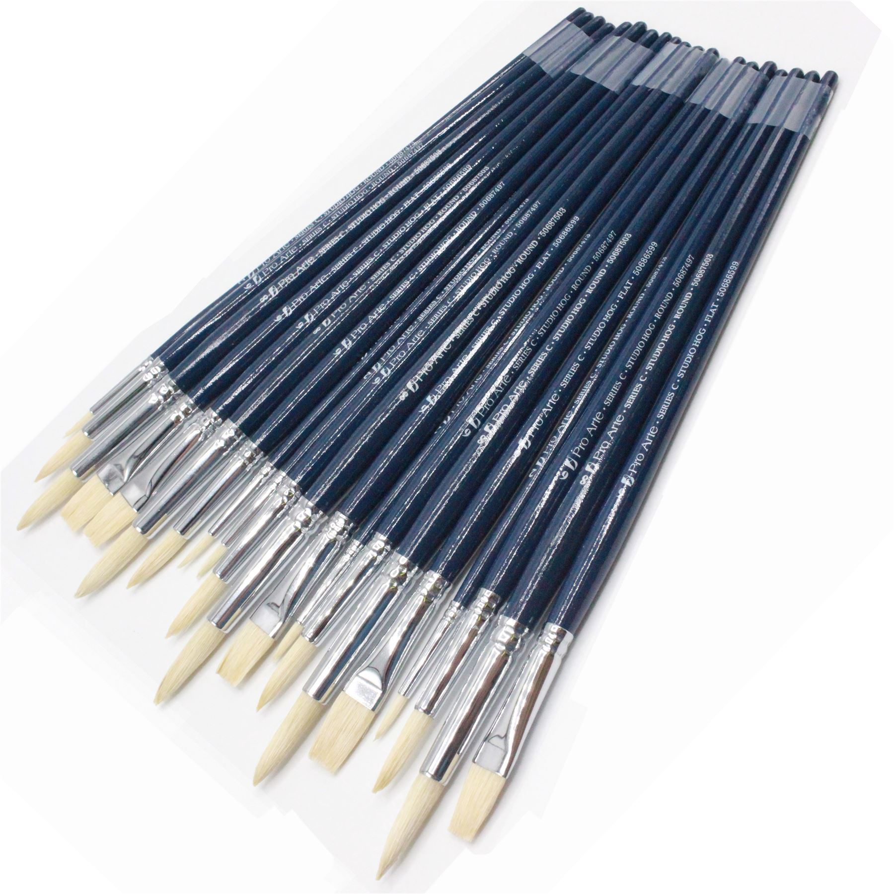 Pro Arte C Hog Hair Brushes – Round & Flat Sets | 4/20/40/100 for Students - Picture 17 of 28