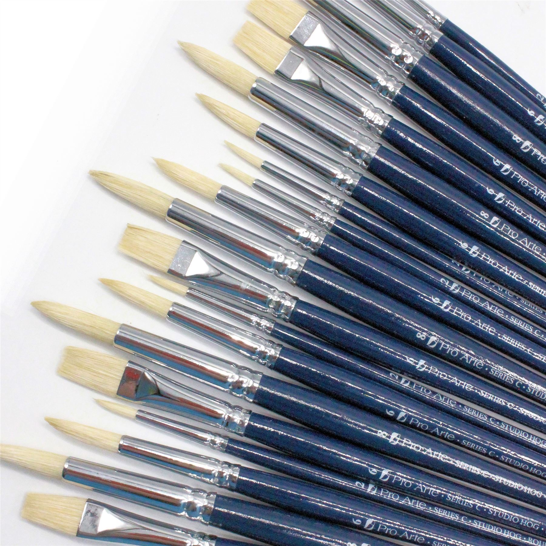Pro Arte C Hog Hair Brushes – Round & Flat Sets | 4/20/40/100 for Students - Picture 25 of 28