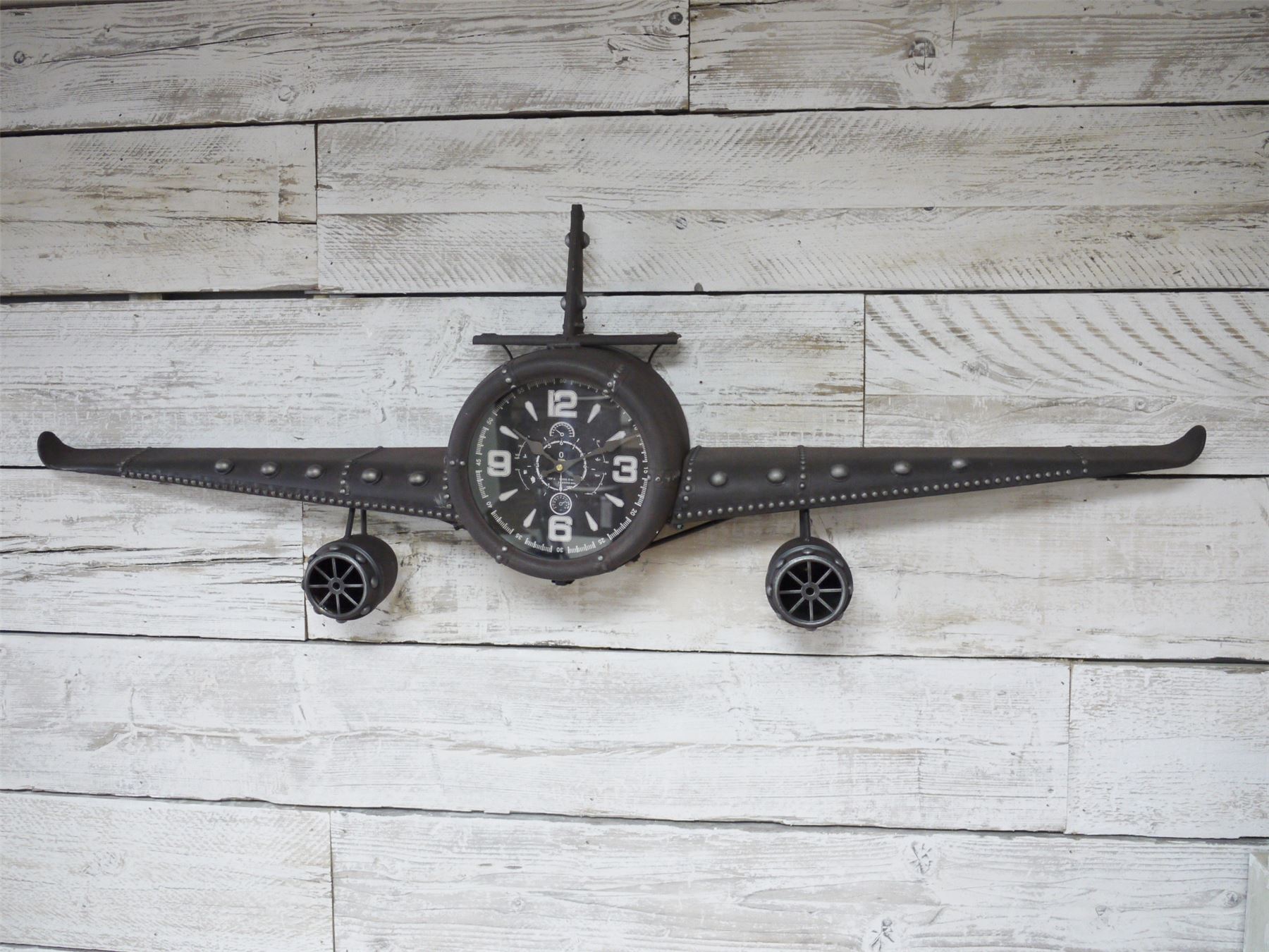 Large aeroplane rustic wall clock, Plane ornament with clock 145 cm