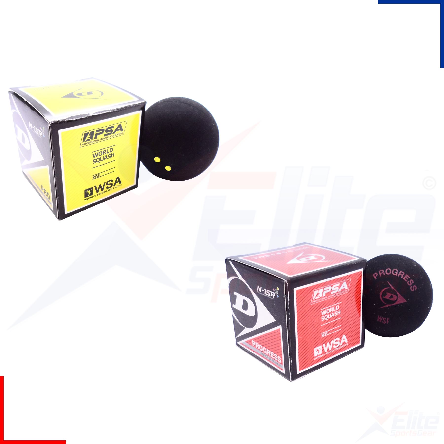 Dunlop Pro Squash Balls Double Dot Yellow, Intro Blue, Red Progress, Competition - Picture 13 of 14