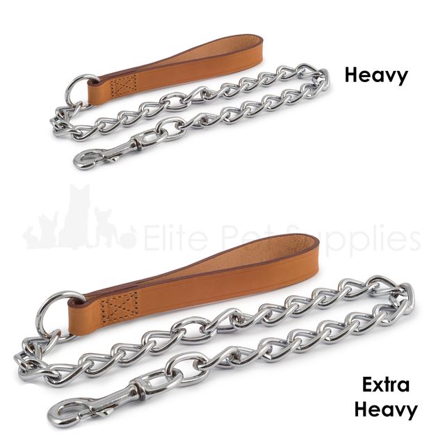 Ancol Leather Chain Dog Lead Heavy or Extra Heavy - Red, Black or Tan 80cm - Picture 8 of 8